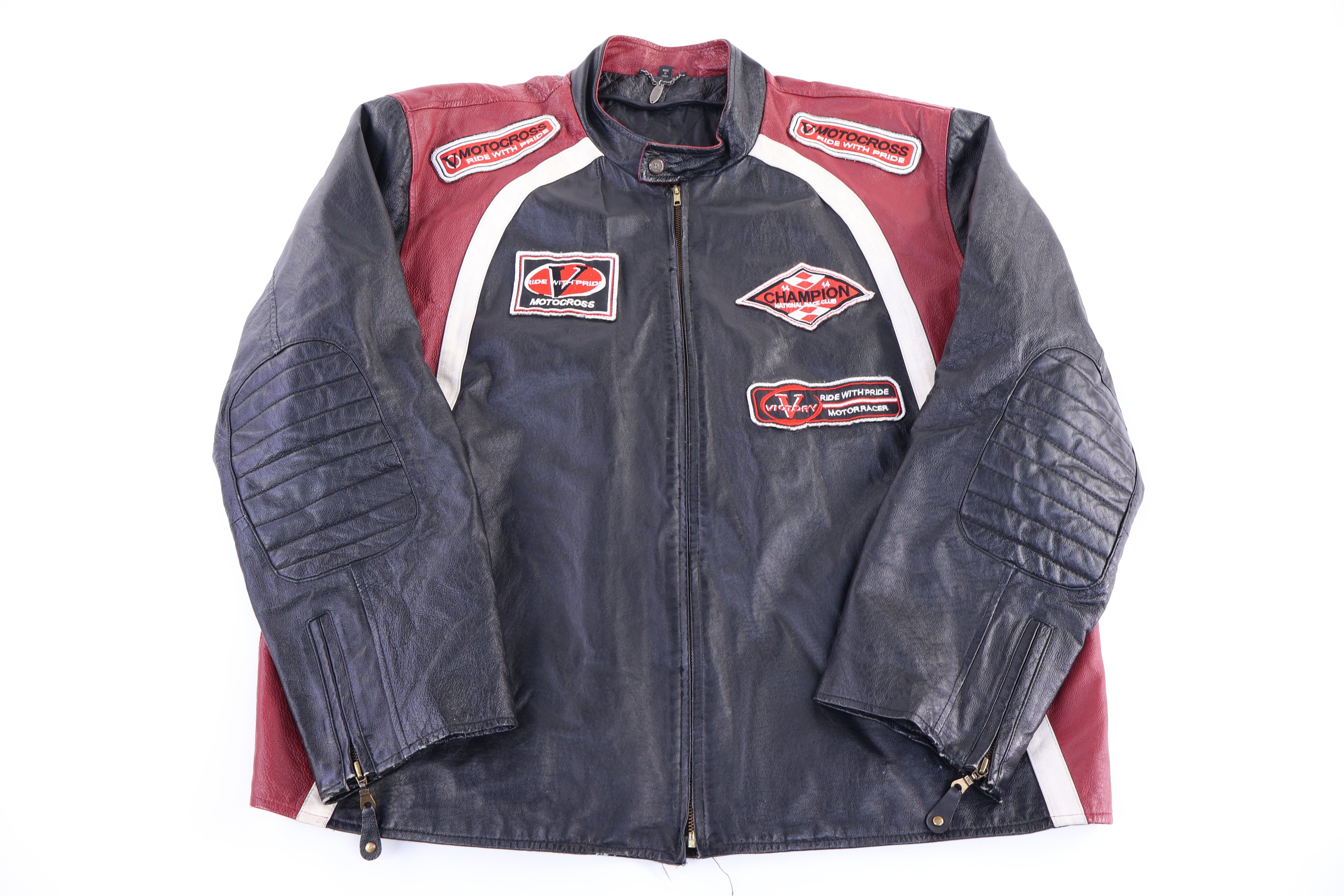 Vintage V Motocross Leather Full Zip Jacket - Jacket - Thrifted Threads