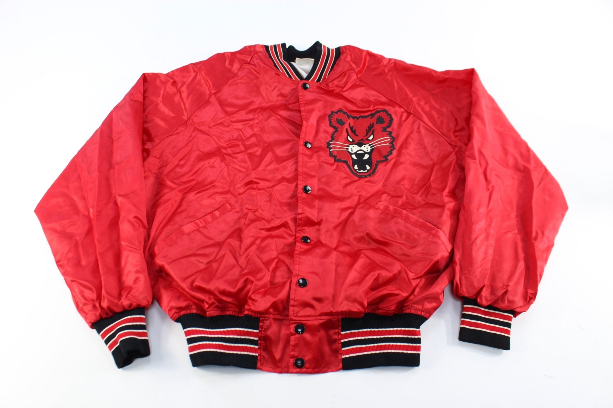 Vintage Wildcat Embroidered Black & Red Bomber Jacket - ThriftedThreads.com