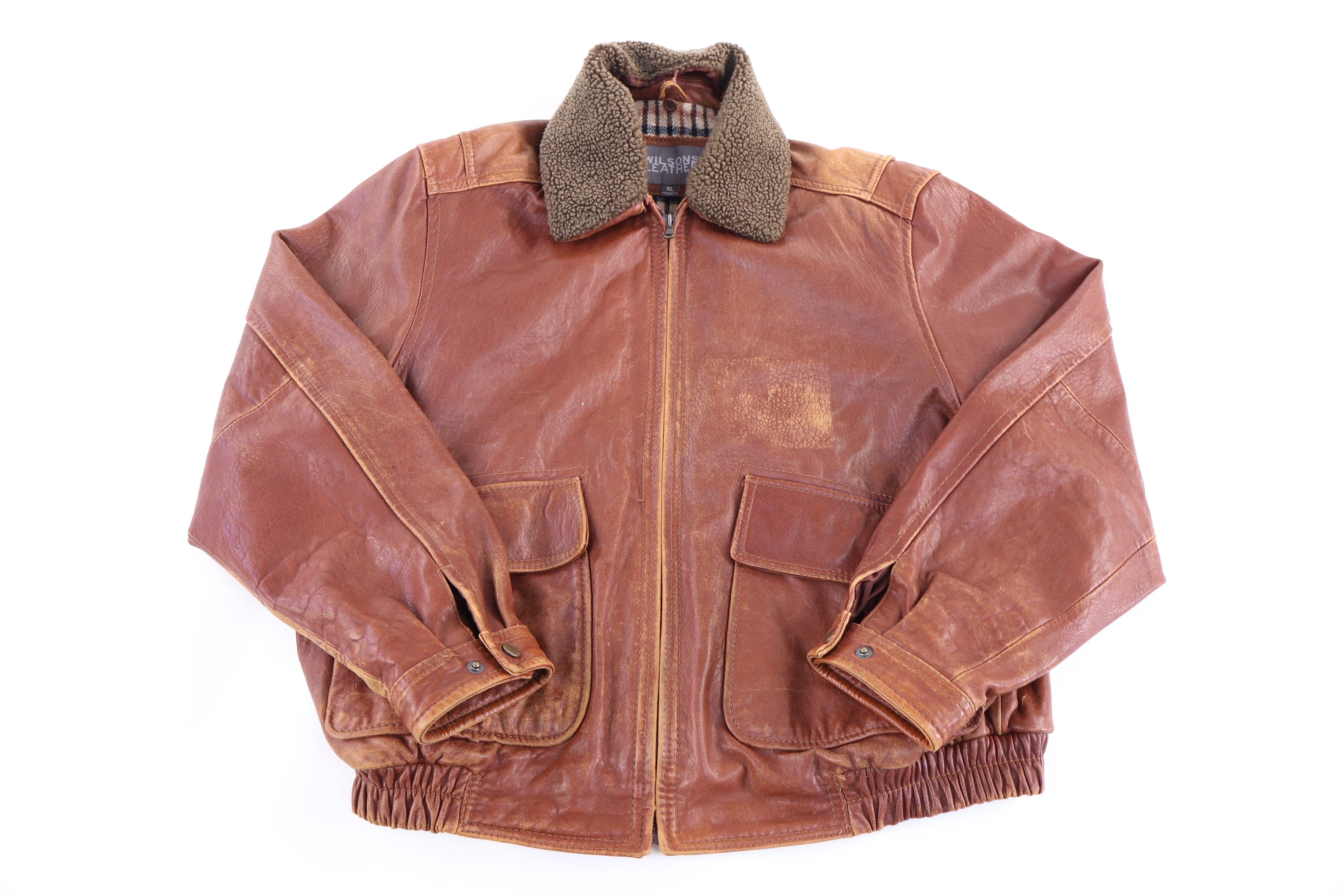 Vintage Wilsons Leather Brown Full Zip Jacket - Jacket - Thrifted Threads