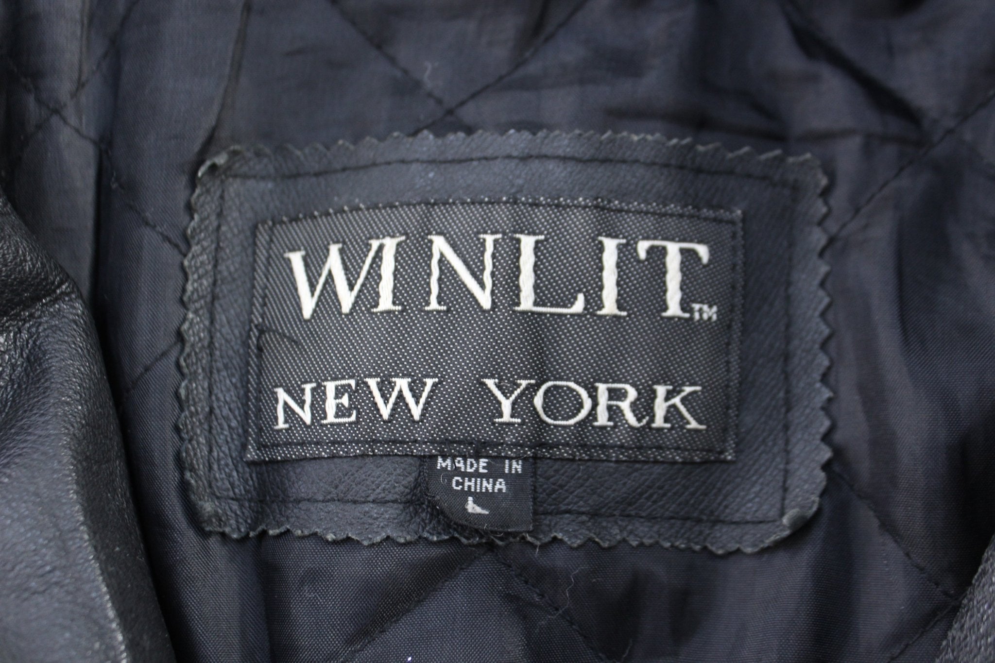Vintage Winlit New York Black Leather Bomber Jacket - ThriftedThreads.com