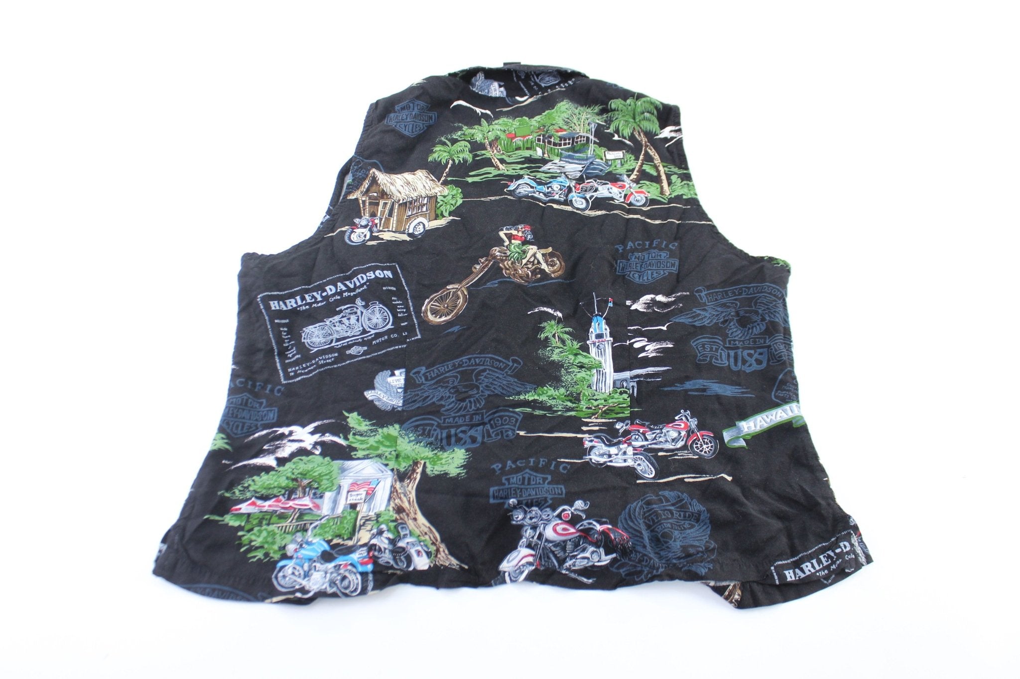 Vintage Women's Harley Davidson Motorcycles Hawaiian Button Down - ThriftedThreads.com