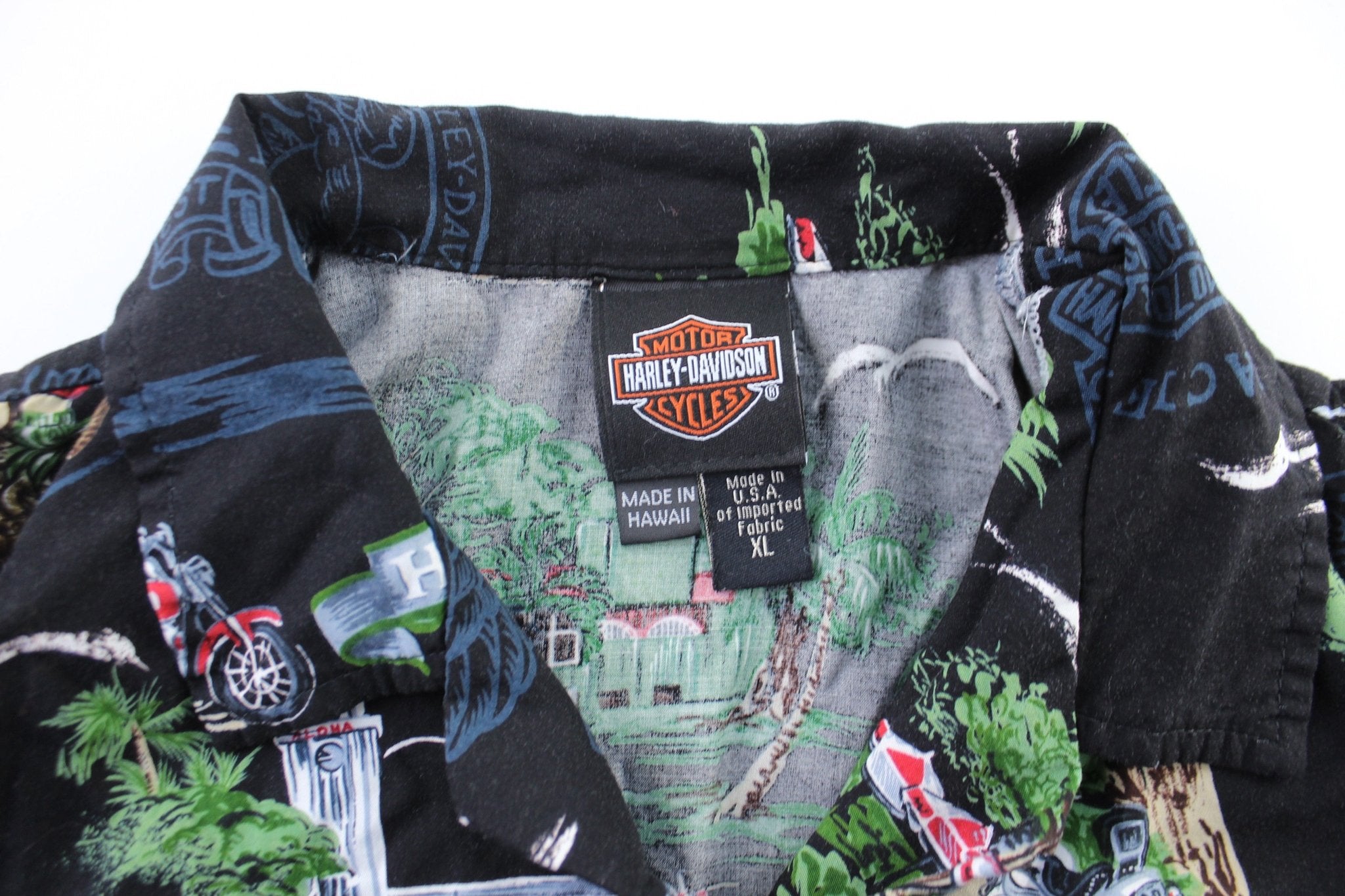 Vintage Women's Harley Davidson Motorcycles Hawaiian Button Down - ThriftedThreads.com