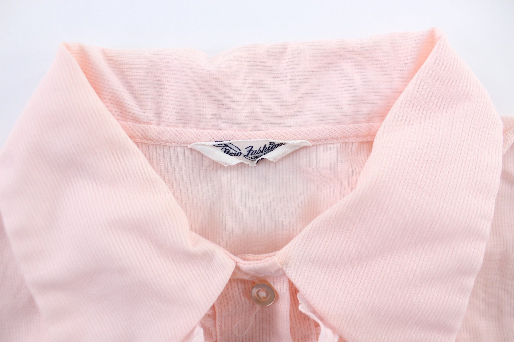 Vintage Women's New Fashion Creations Pink Tuxedo Ruffle Shirt - ThriftedThreads.com