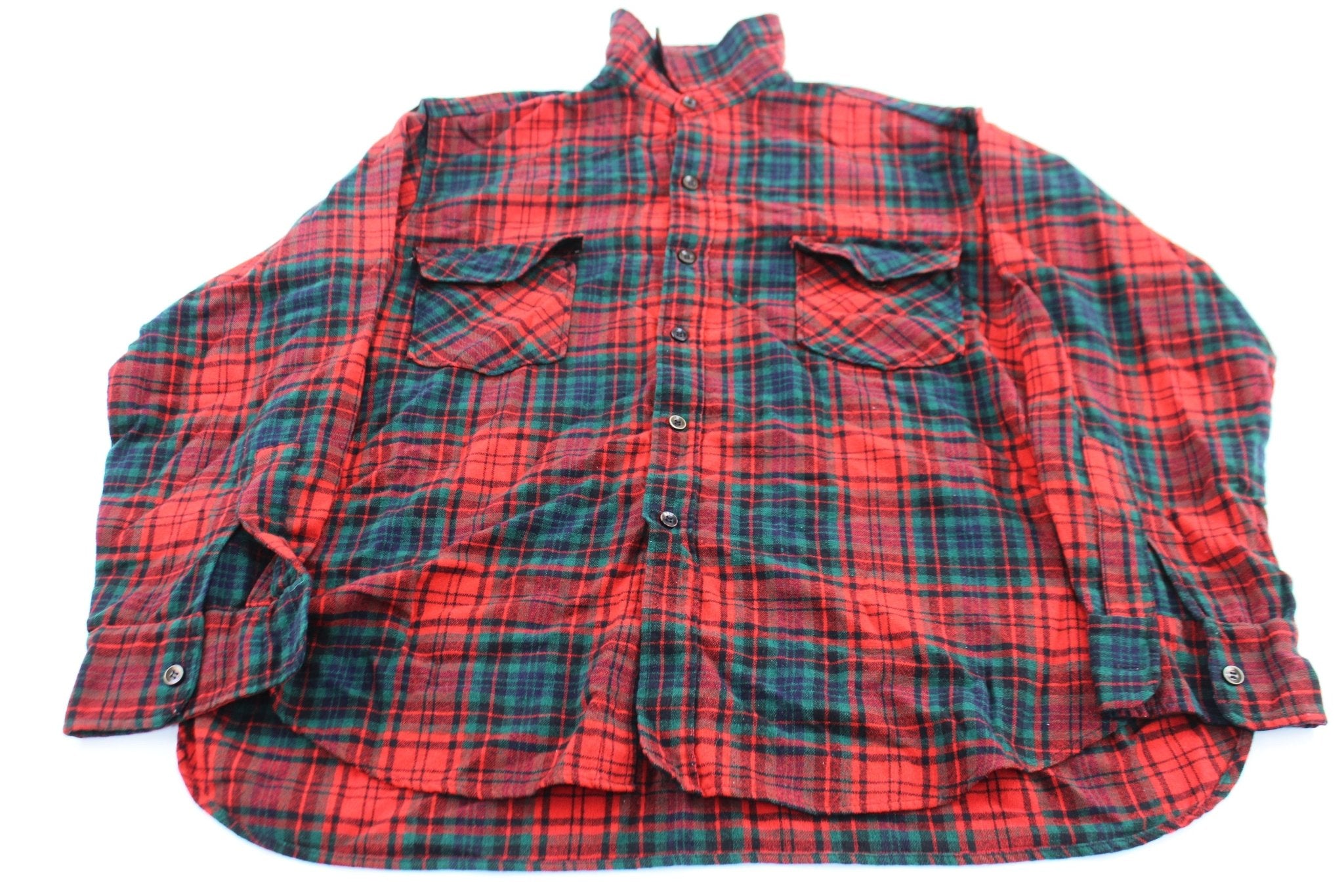 Vintage Woolrich Red & Green Plaid LS Button Down Shirt - ThriftedThreads.com