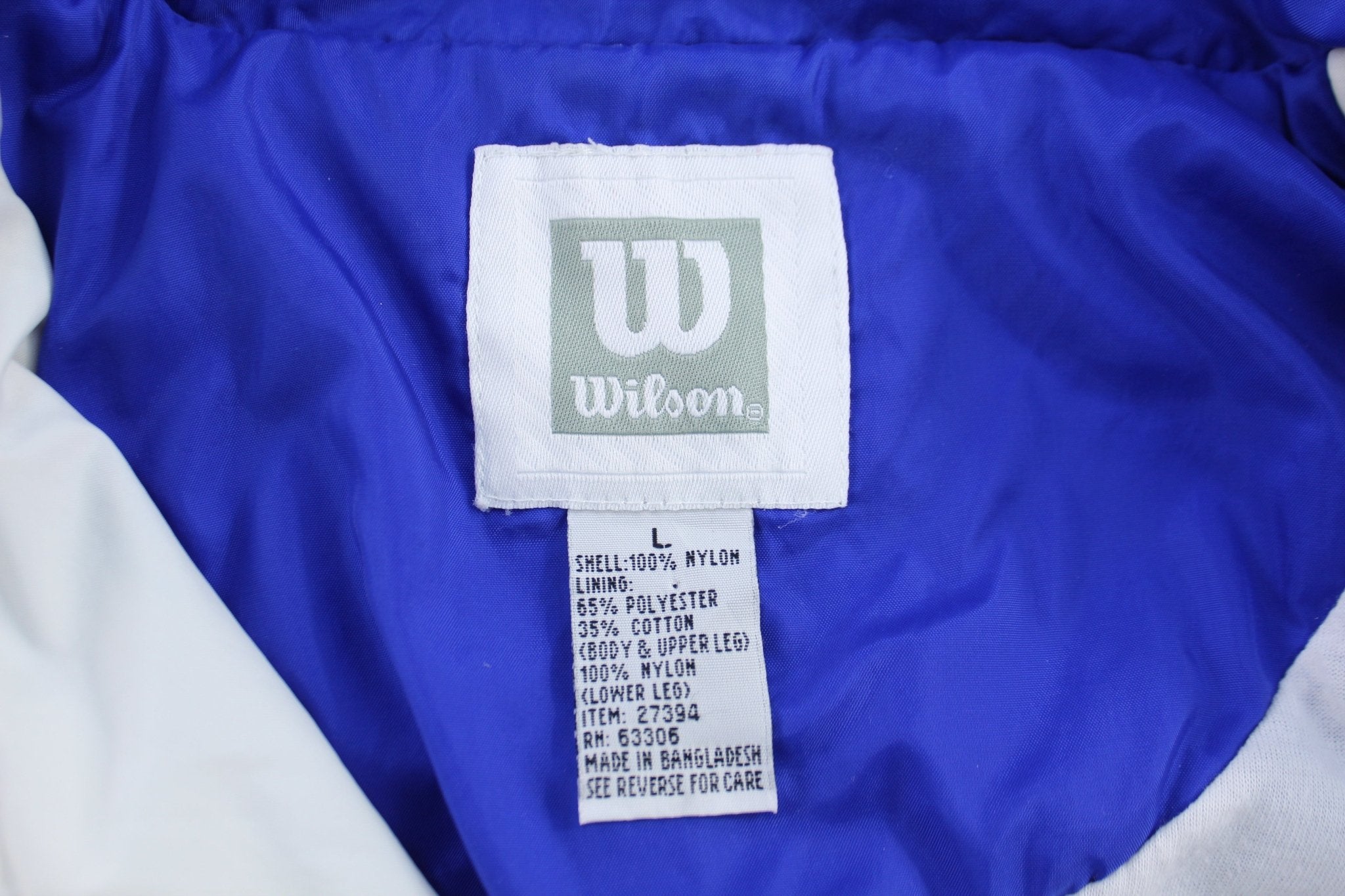 Wilson Embroidered Logo Blue, Green, & White Colorblock Jacket - ThriftedThreads.com