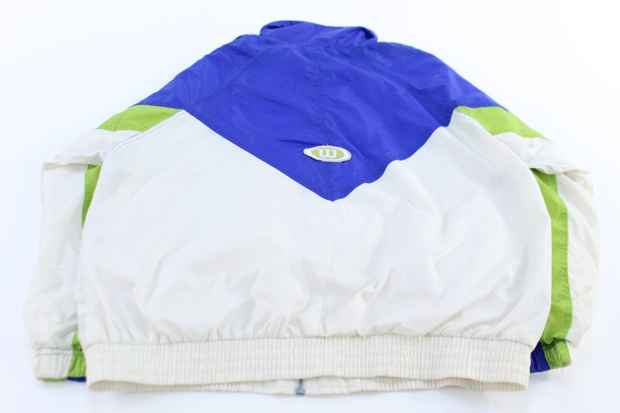 Wilson Embroidered Logo Blue, Green, & White Colorblock Jacket - ThriftedThreads.com