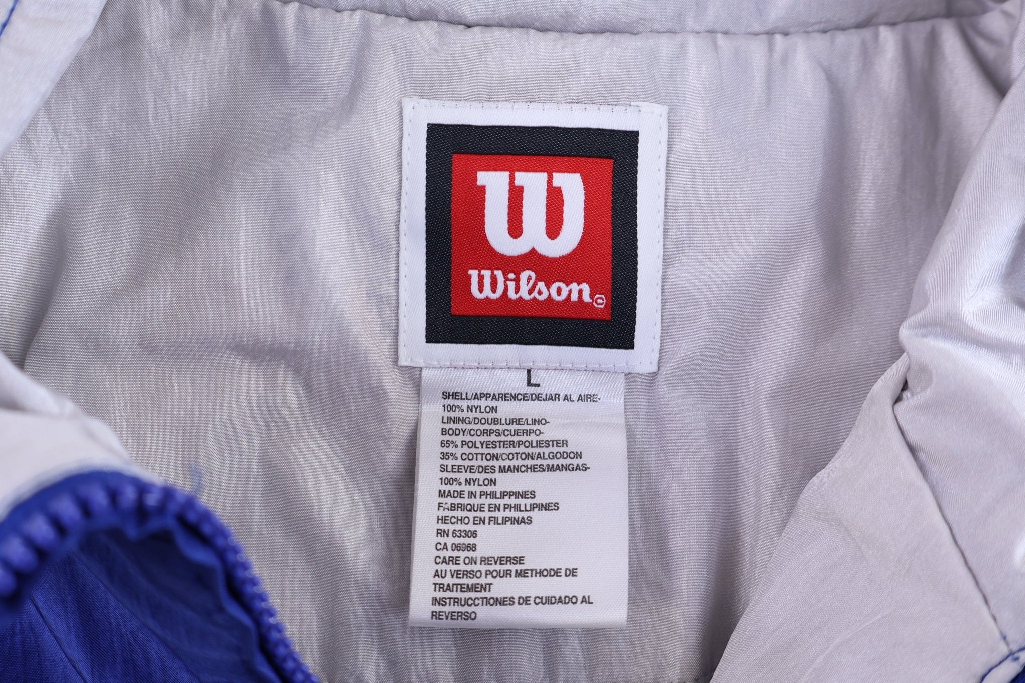 Wilson Embroidered Logo Blue, Silver, & White Zip Up Jacket - Jackets - Thrifted Threads