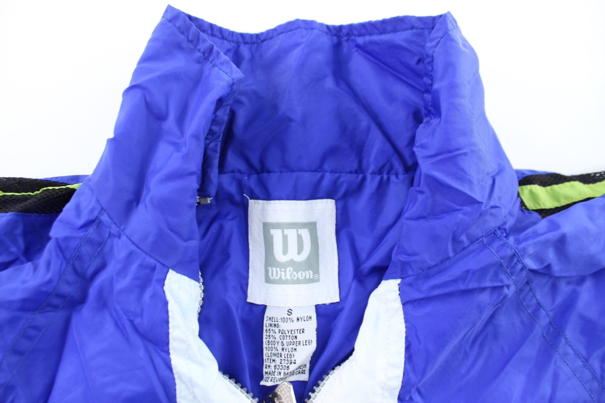Wilson Embroidered Logo White, Blue, & Green Zip Up Jacket - ThriftedThreads.com