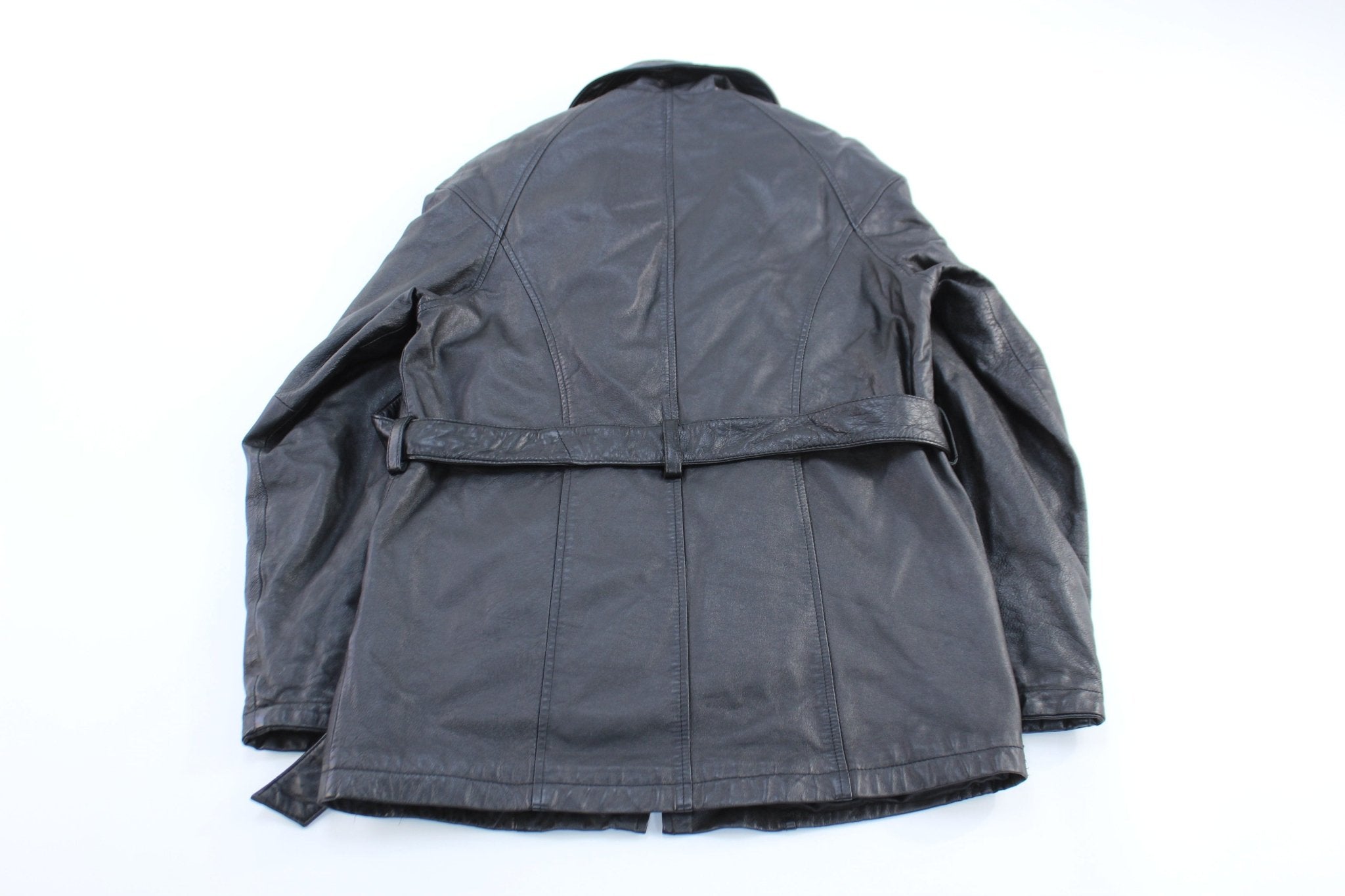 Wilson's The Leather Experts Black Leather Belted Coat - ThriftedThreads.com