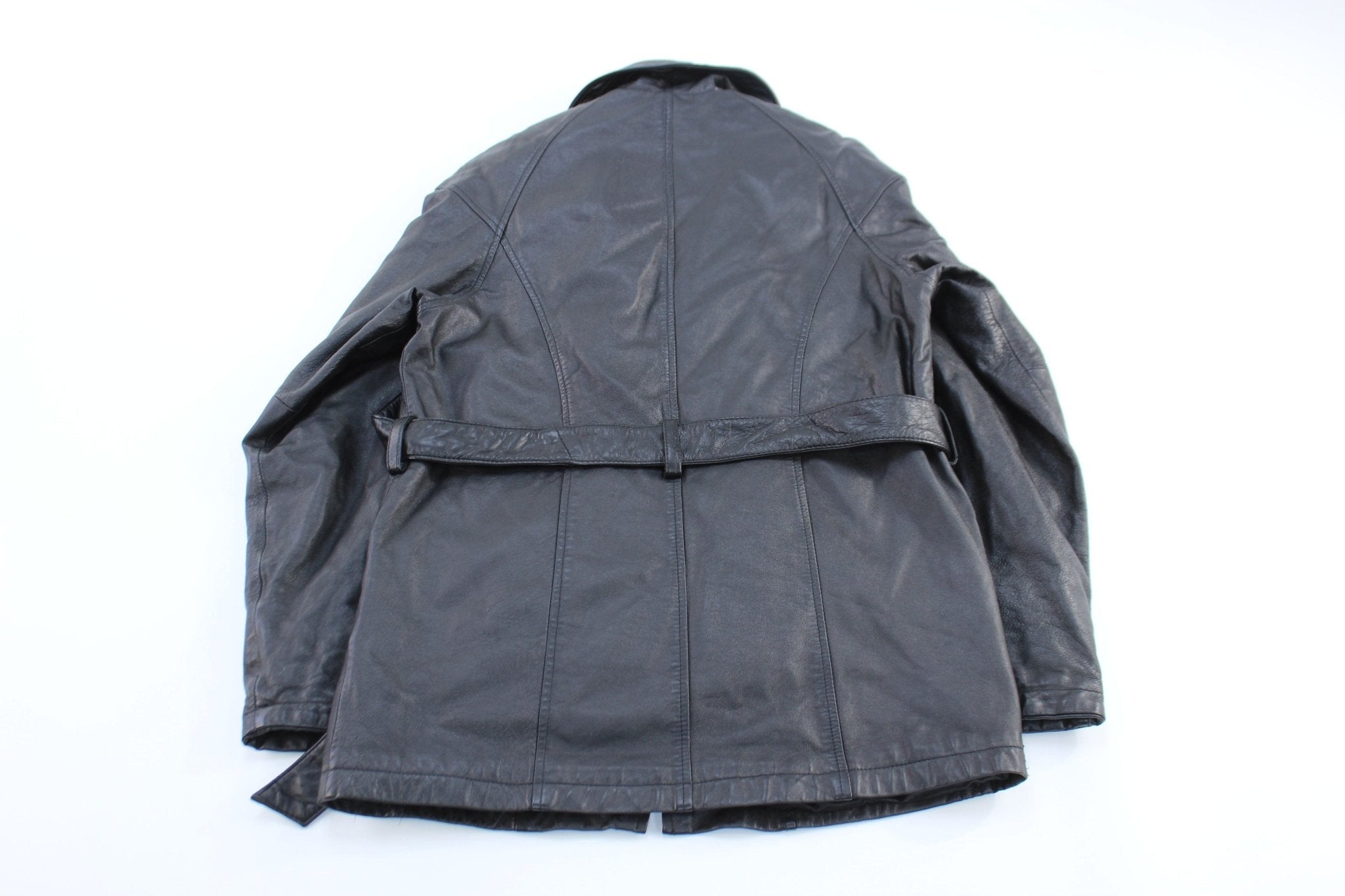 Wilson's The Leather Experts Black Leather Belted Coat - Jacket - Thrifted Threads