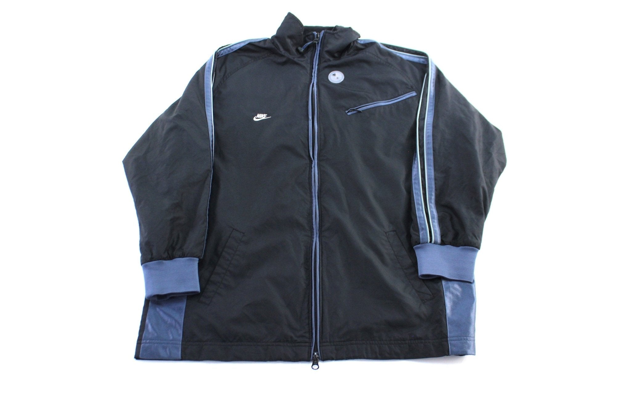 Woman’s Y2K Nike Embroidered Logo Blue & Black Zip Up Jacket - Jacket - Thrifted Threads