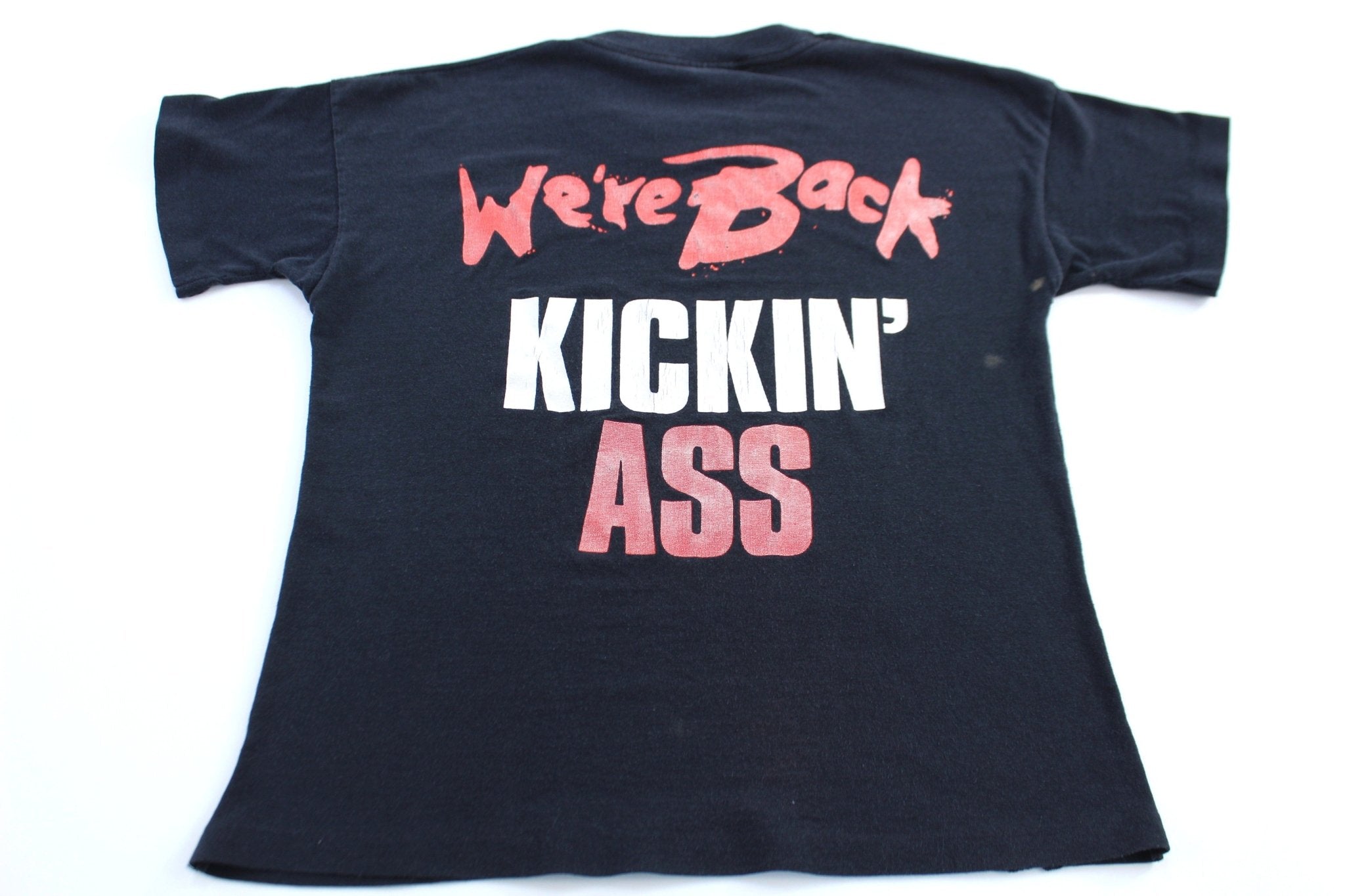 Women's 1989 Bon Jovi We're Back Kickin A** T-Shirt - ThriftedThreads.com