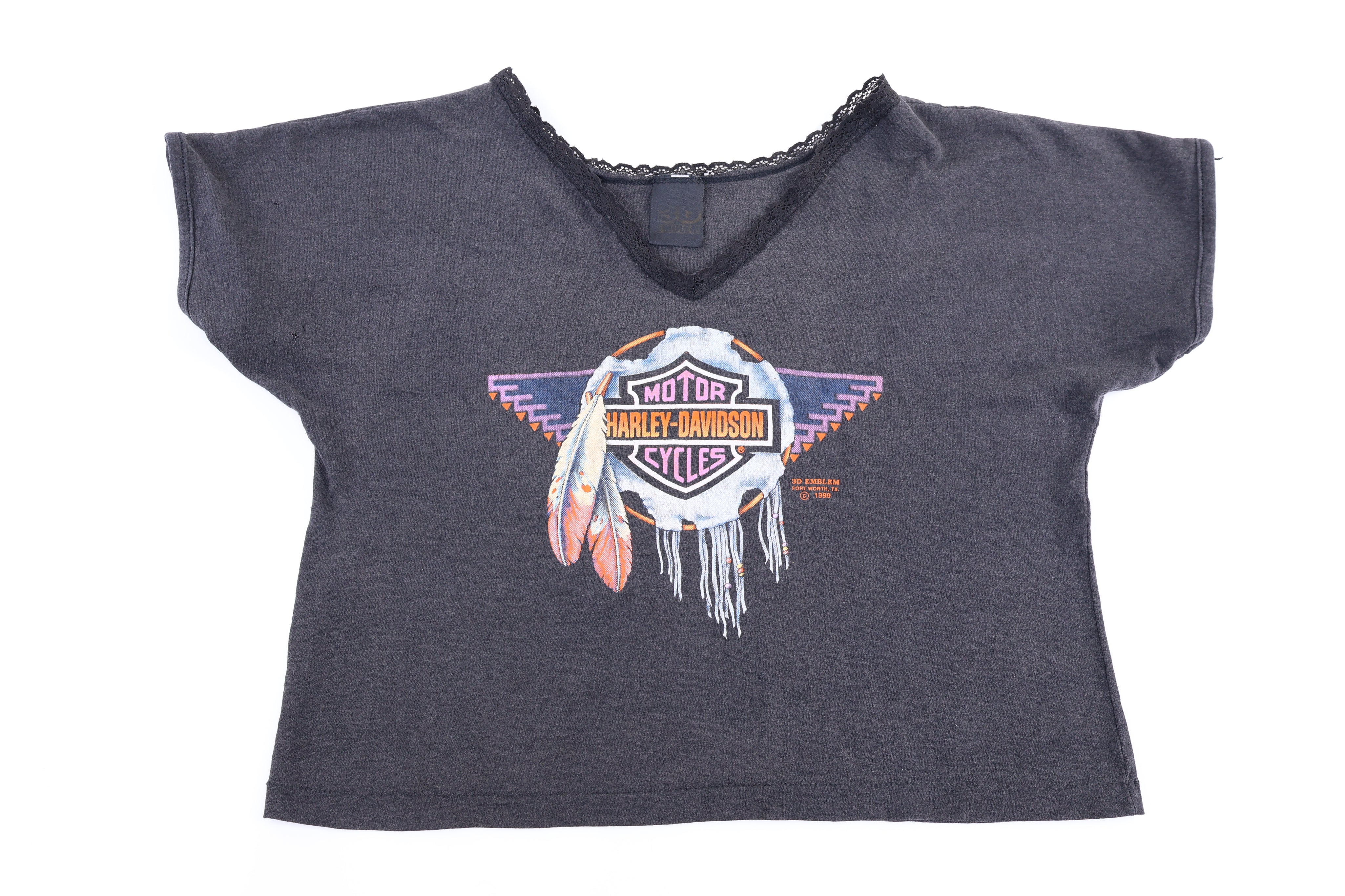 Women's 1990 Harley Davidson Motorcycles 3D Emblem T-shirt - Shirts & Tops - Thrifted Threads