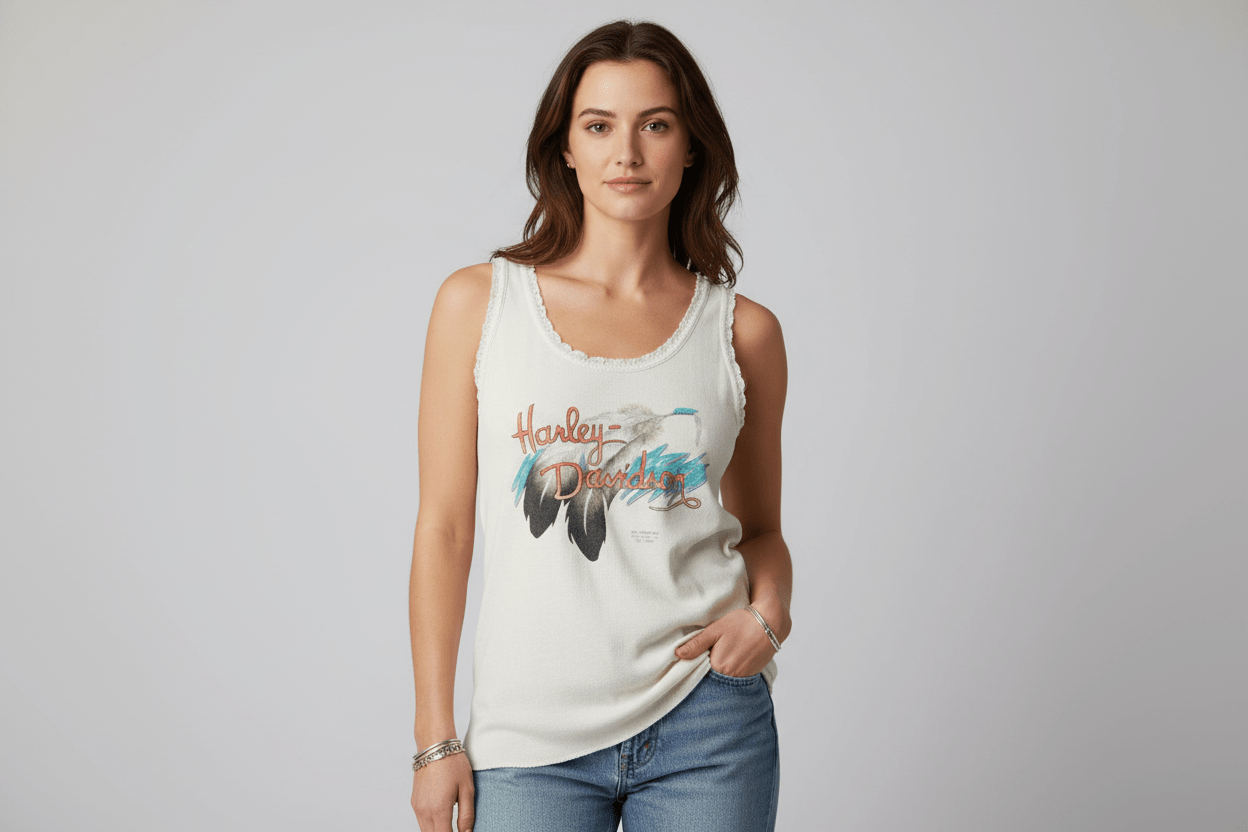 Women's 1990 Harley Davidson Motorcycles 3D Emblem Tank Top - ThriftedThreads.com
