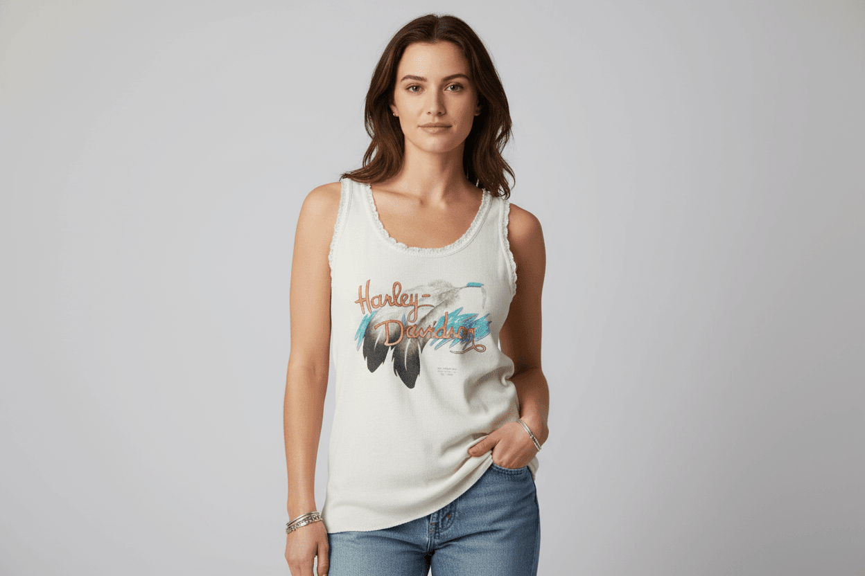 Women's 1990 Harley Davidson Motorcycles 3D Emblem Tank Top - Jerseys/Tanks - Thrifted Threads