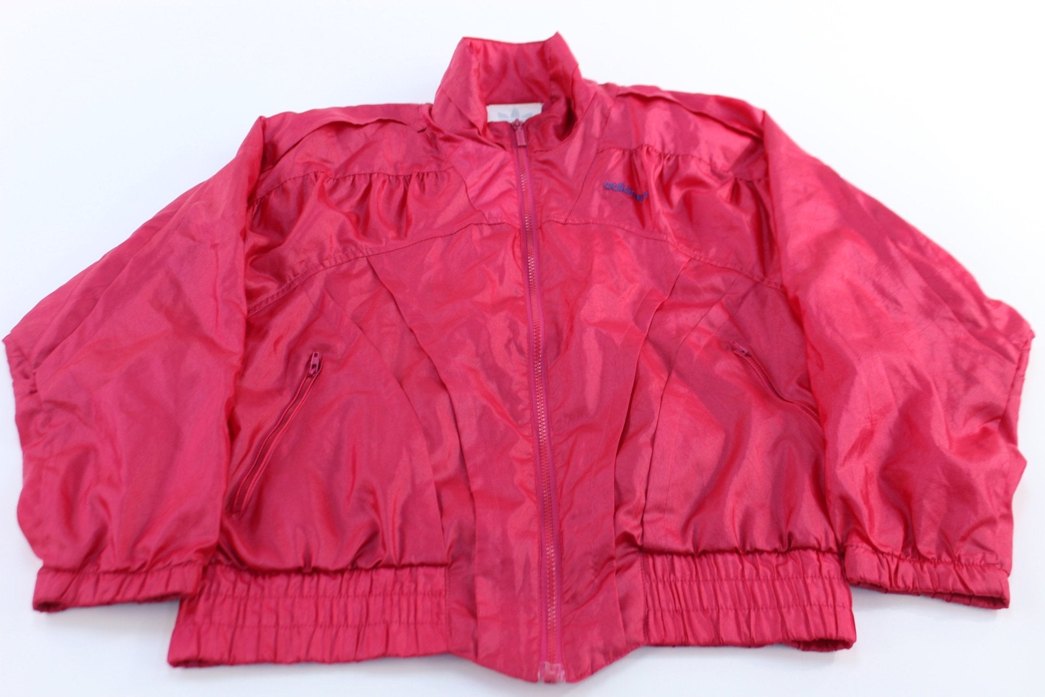 Women's 80's Adidas Embroidered Logo Pink Windbreaker Jacket - ThriftedThreads.com
