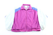 Women's 80's Adidas Embroidered Logo White, Blue, & Purple Zip Up Jacket - ThriftedThreads.com