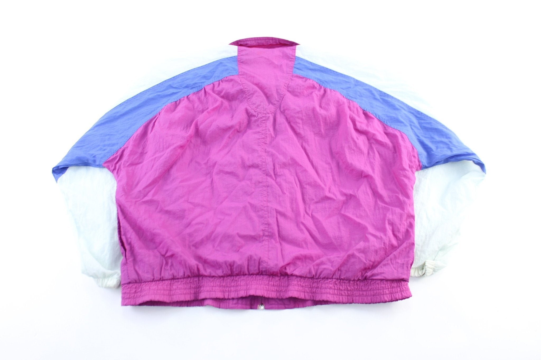 Women's 80's Adidas Embroidered Logo White, Blue, & Purple Zip Up Jacket - Jacket - Thrifted Threads