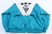 Women's 80's Adidas Logo Aqua & White Windbreaker Jacket - Jackets - Thrifted Threads