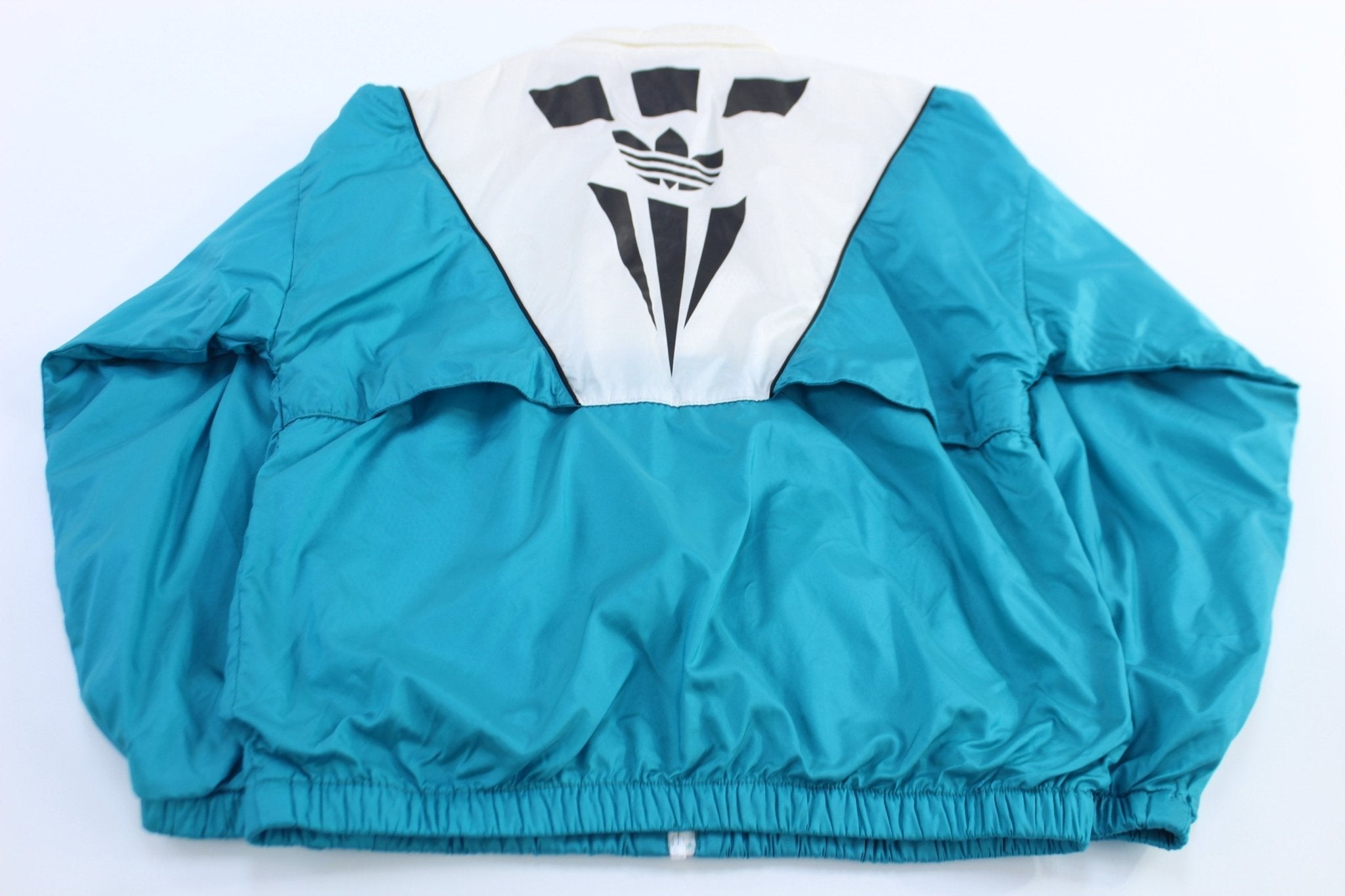 Women's 80's Adidas Logo Aqua & White Windbreaker Jacket - Jackets - Thrifted Threads