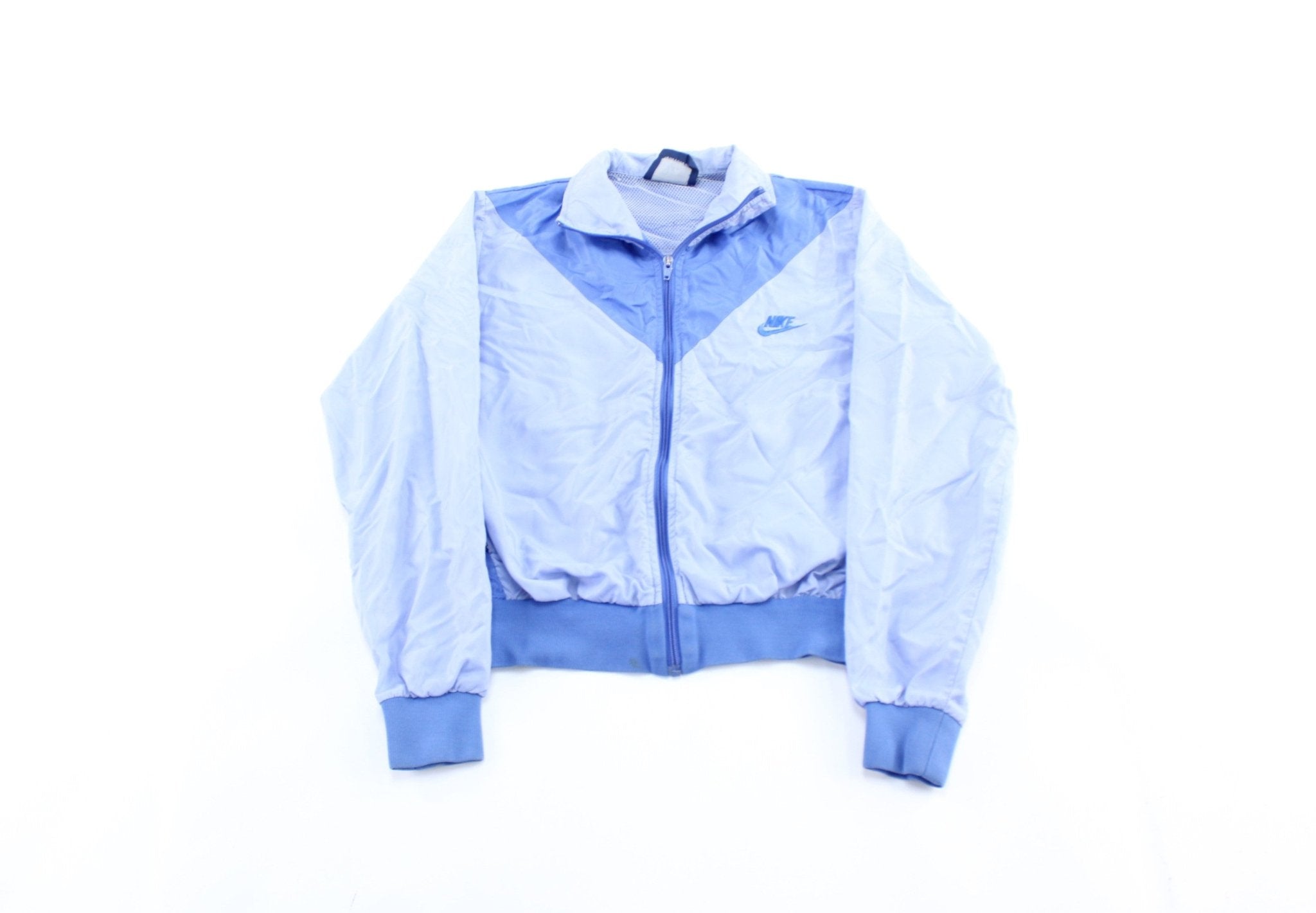 Women's 80's Nike Embroidered Logo Blue Zip Up Jacket - ThriftedThreads.com