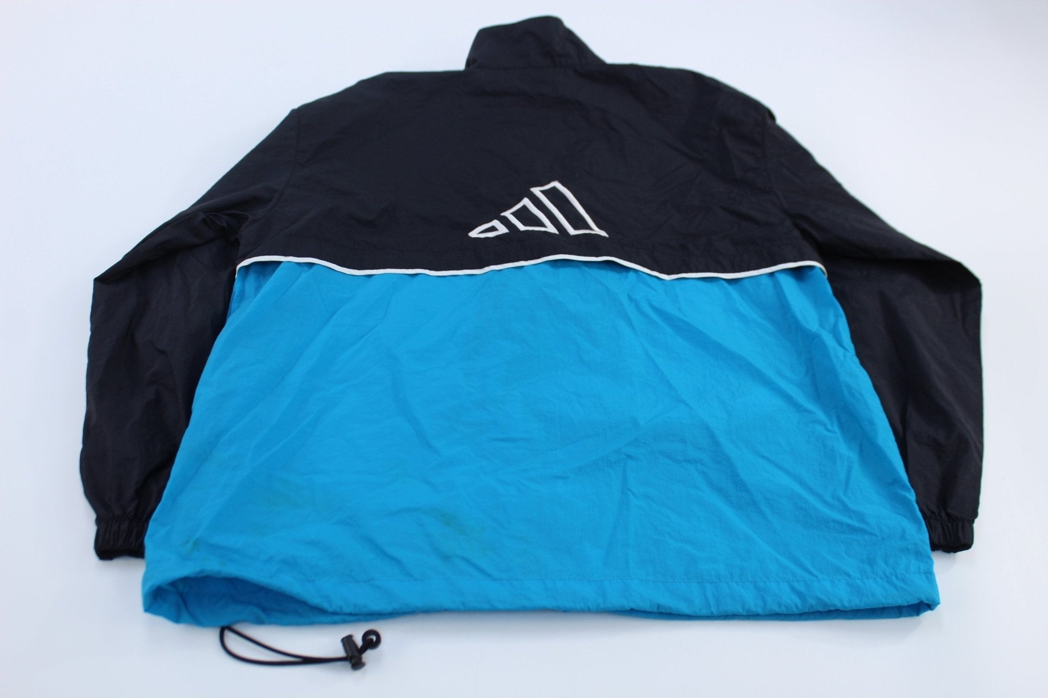 Women's 90's Adidas Embroidered Logo Blue, Black, & White Striped Jacket - Jackets - Thrifted Threads