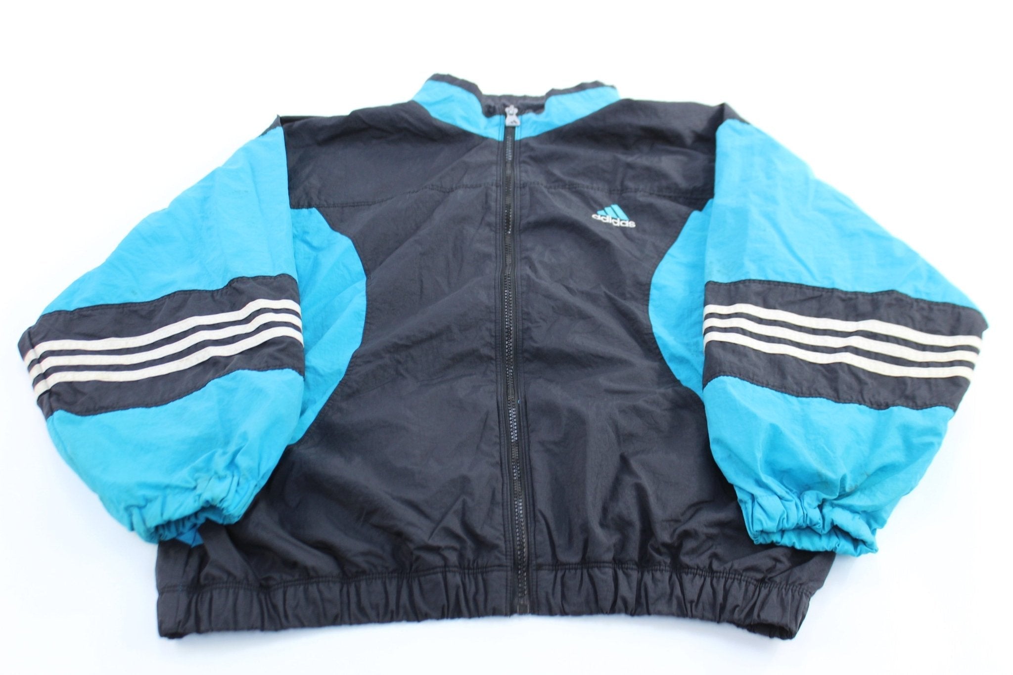 Women's 90's Adidas Embroidered Logo Blue & Black Zip Up Jacket - Jackets - Thrifted Threads