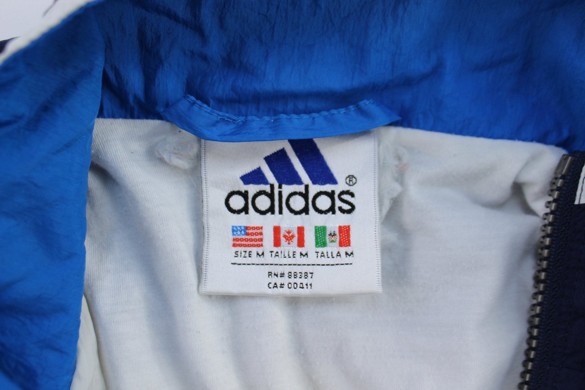 Women's 90's Adidas Embroidered Logo Blue & White Striped Zip Up Jacket - Jackets - Thrifted Threads