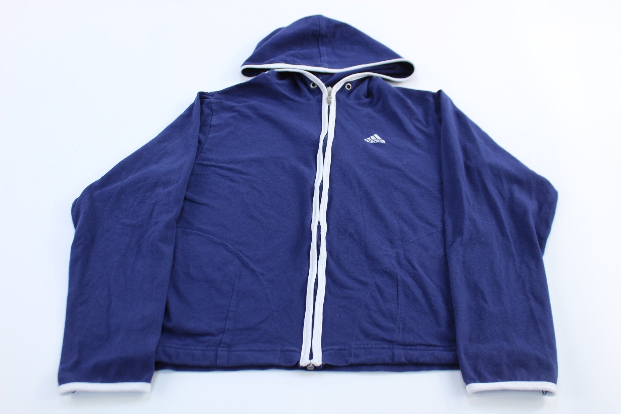 Women's 90's Adidas Embroidered Logo Blue & White Zip Up Jacket - Jackets - Thrifted Threads