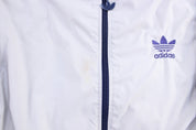 Women's 90's Adidas Trefoil Light Grey & Blue Striped Zip Up Jacket - Jacket - Thrifted Threads