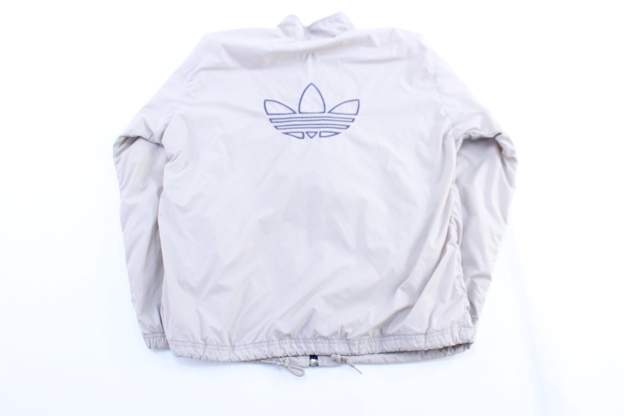 Women's 90's Adidas Trefoil Light Grey & Blue Striped Zip Up Jacket - Jacket - Thrifted Threads