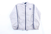 Women's 90's Adidas Trefoil Light Grey & Blue Striped Zip Up Jacket - Jacket - Thrifted Threads