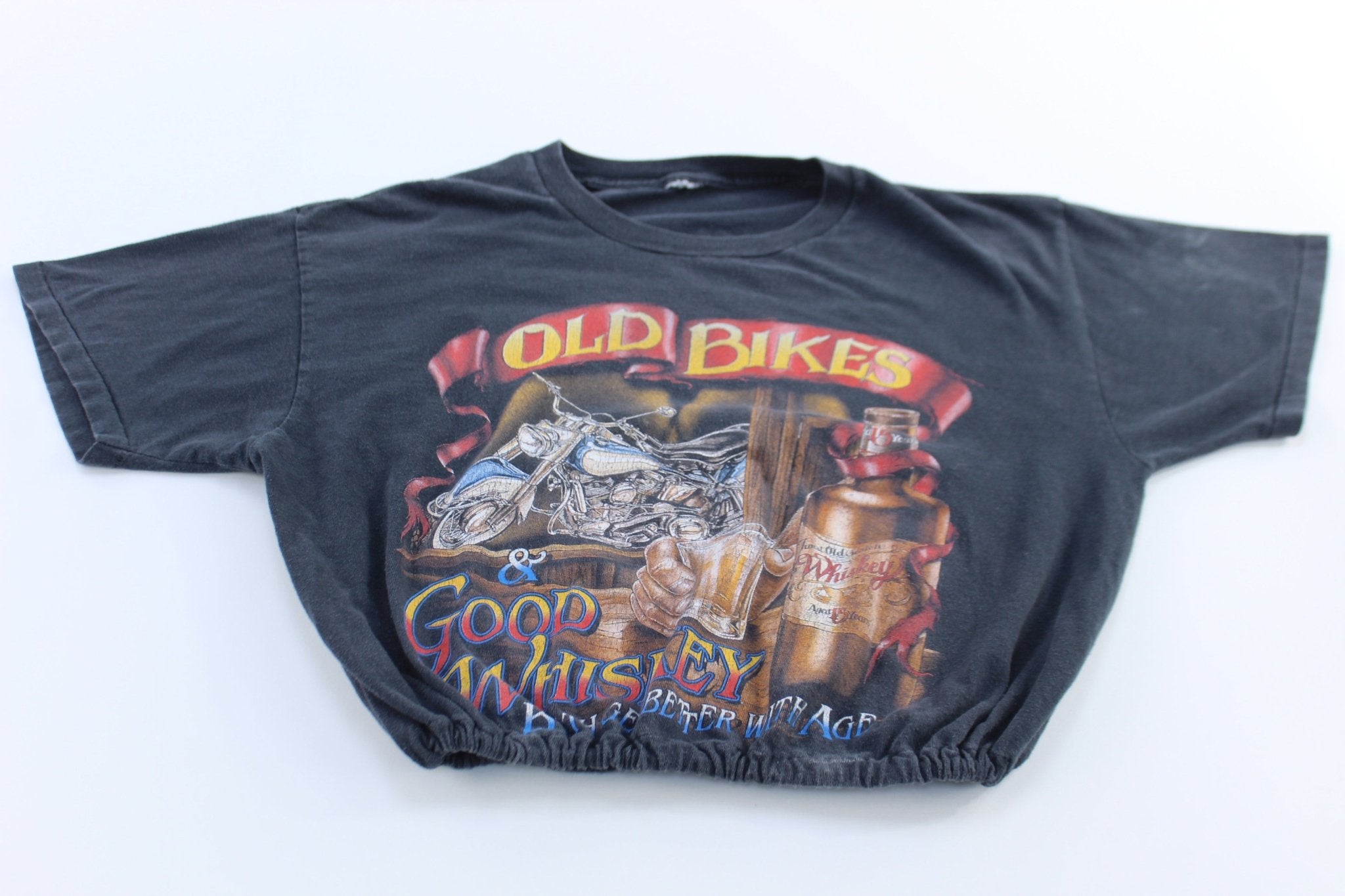 Women's 90s Chandler's Cycle Motorcycle Specialist Whiskey Biker T-Shirt - ThriftedThreads.com