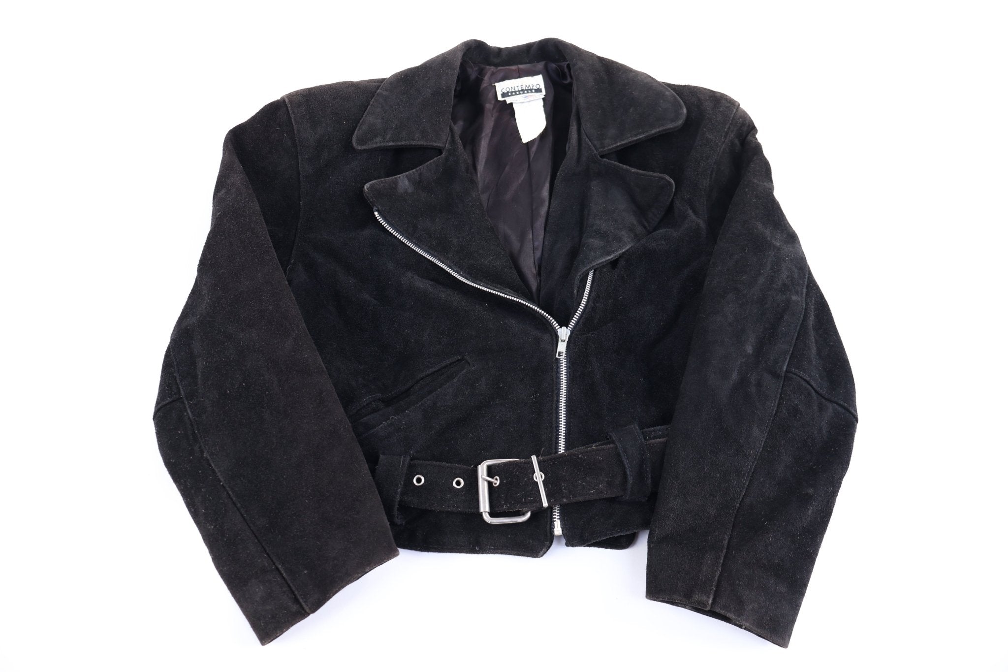 Women's 90's Contempo Black Leather Suede Jacket - Jacket - Thrifted Threads