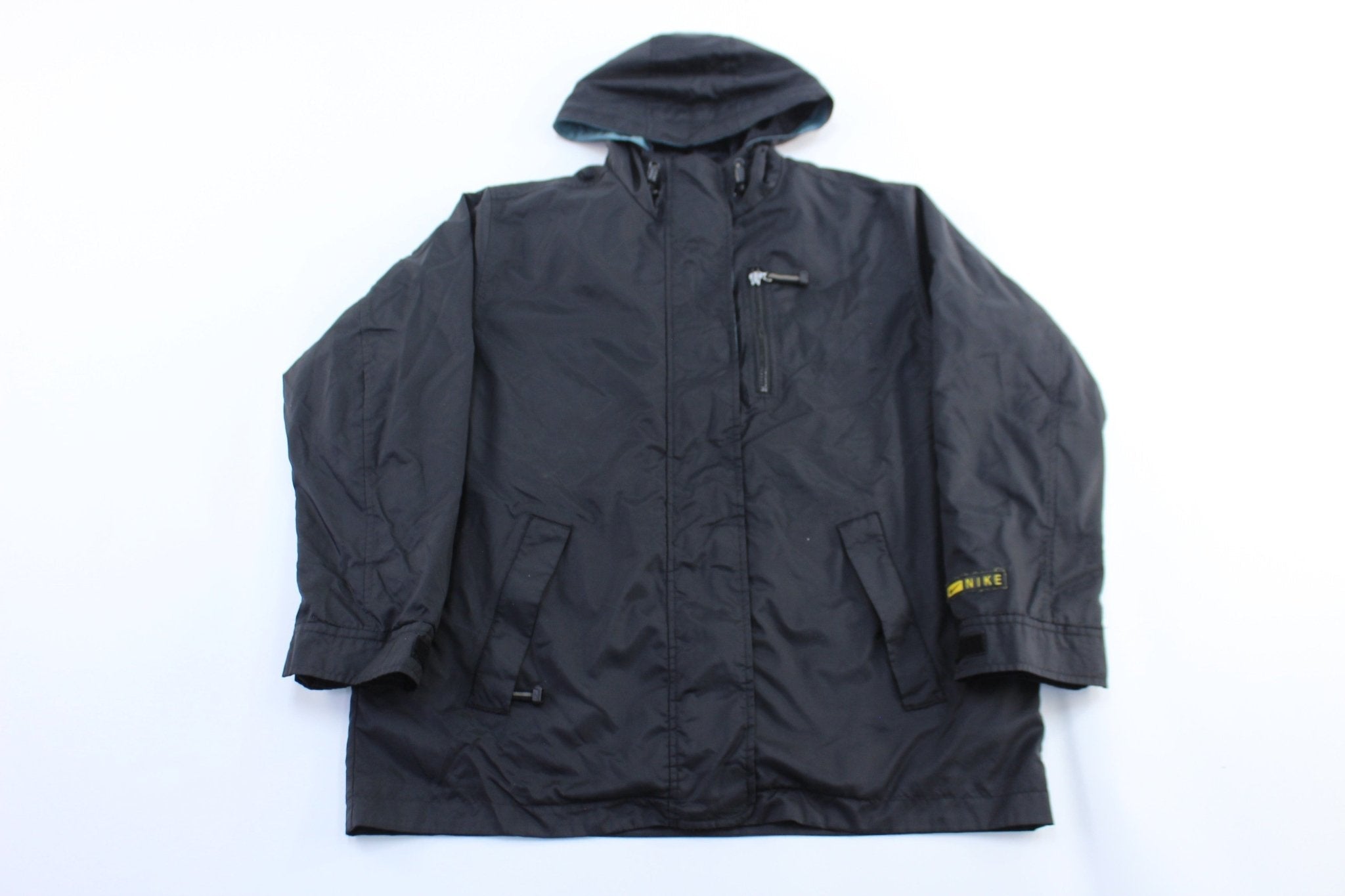Women's 90's Nike Embroidered Logo Black Hooded Jacket - Jacket - Thrifted Threads