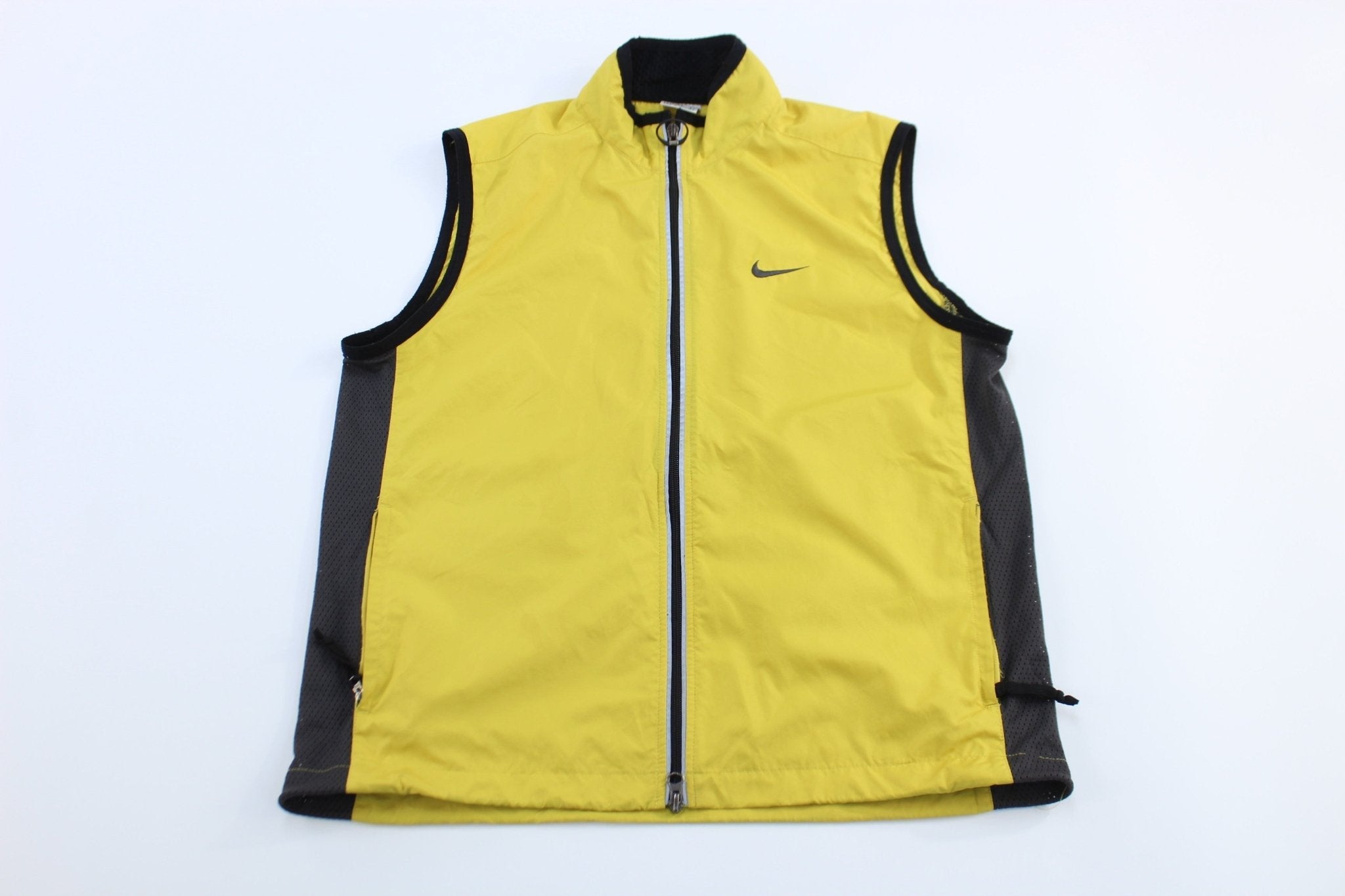 Women's 90's Nike Embroidered Logo Black & Yellow Zip Up Vest - Jacket - Thrifted Threads