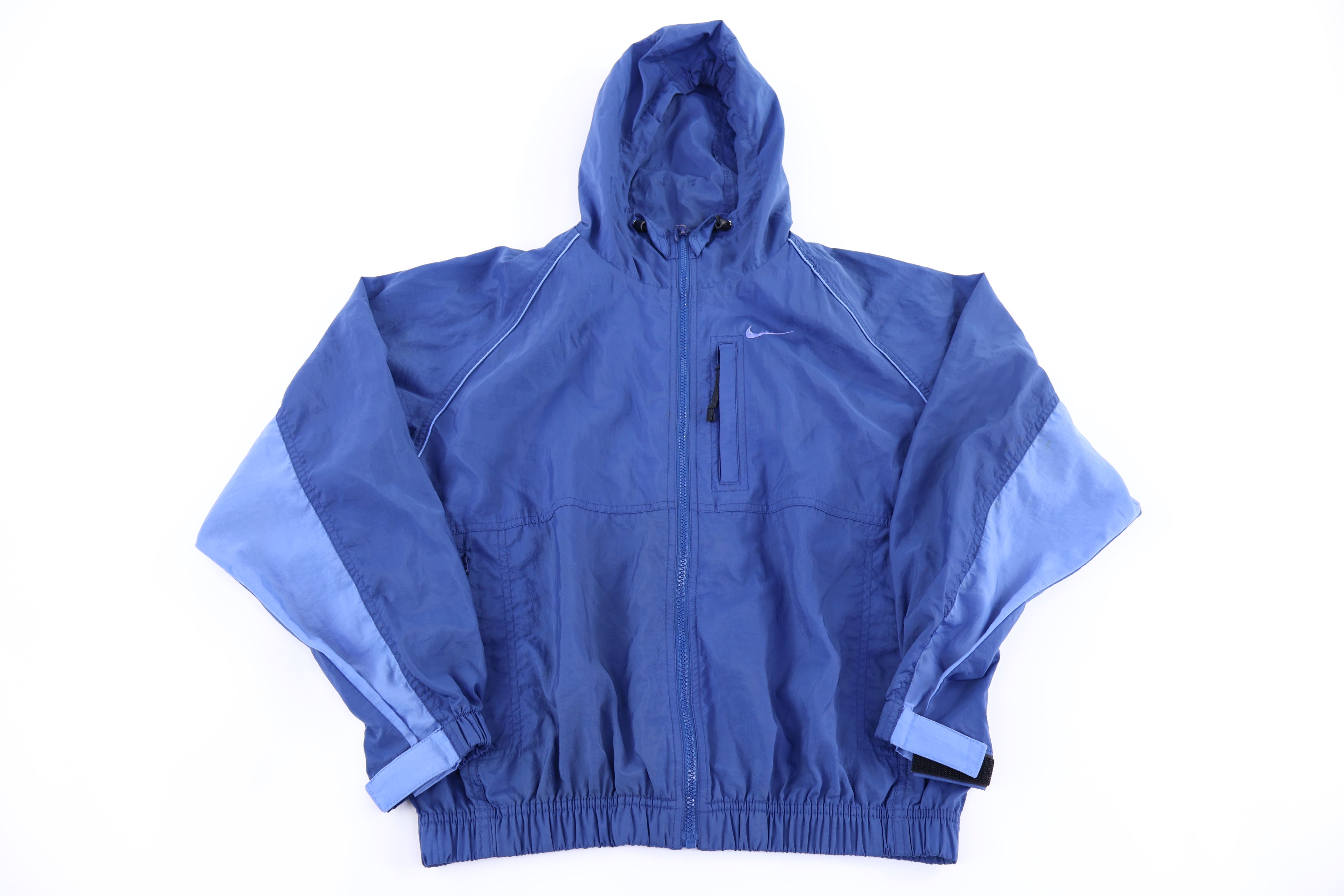 Women's 90's Nike Embroidered Logo Blue Full Zip Windbreaker - Jacket - Thrifted Threads