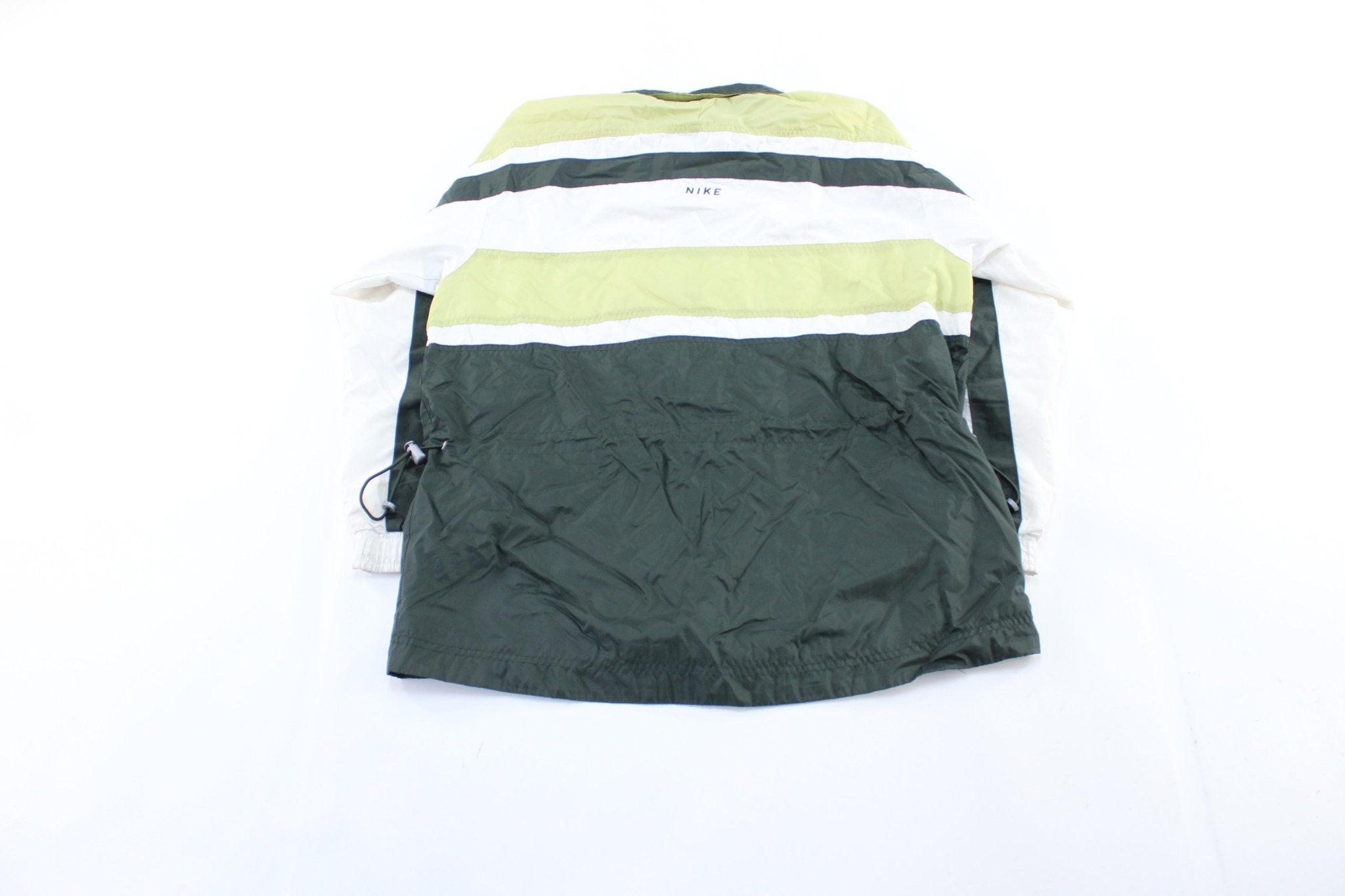 Women's 90's Nike Embroidered Logo Green & White Striped Zip Up Jacket - ThriftedThreads.com