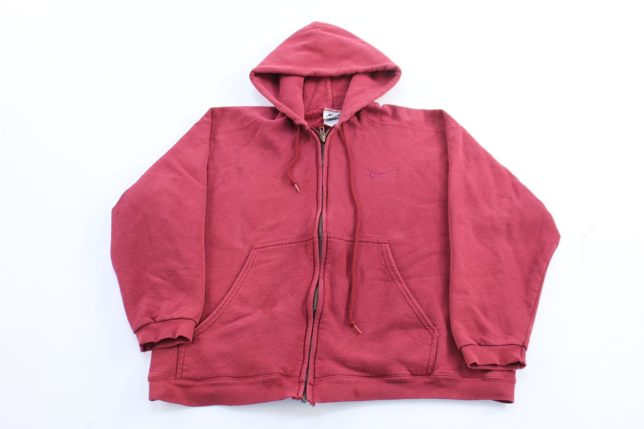 Women's 90's Nike Embroidered Logo Maroon Zip Up Hoodie - ThriftedThreads.com