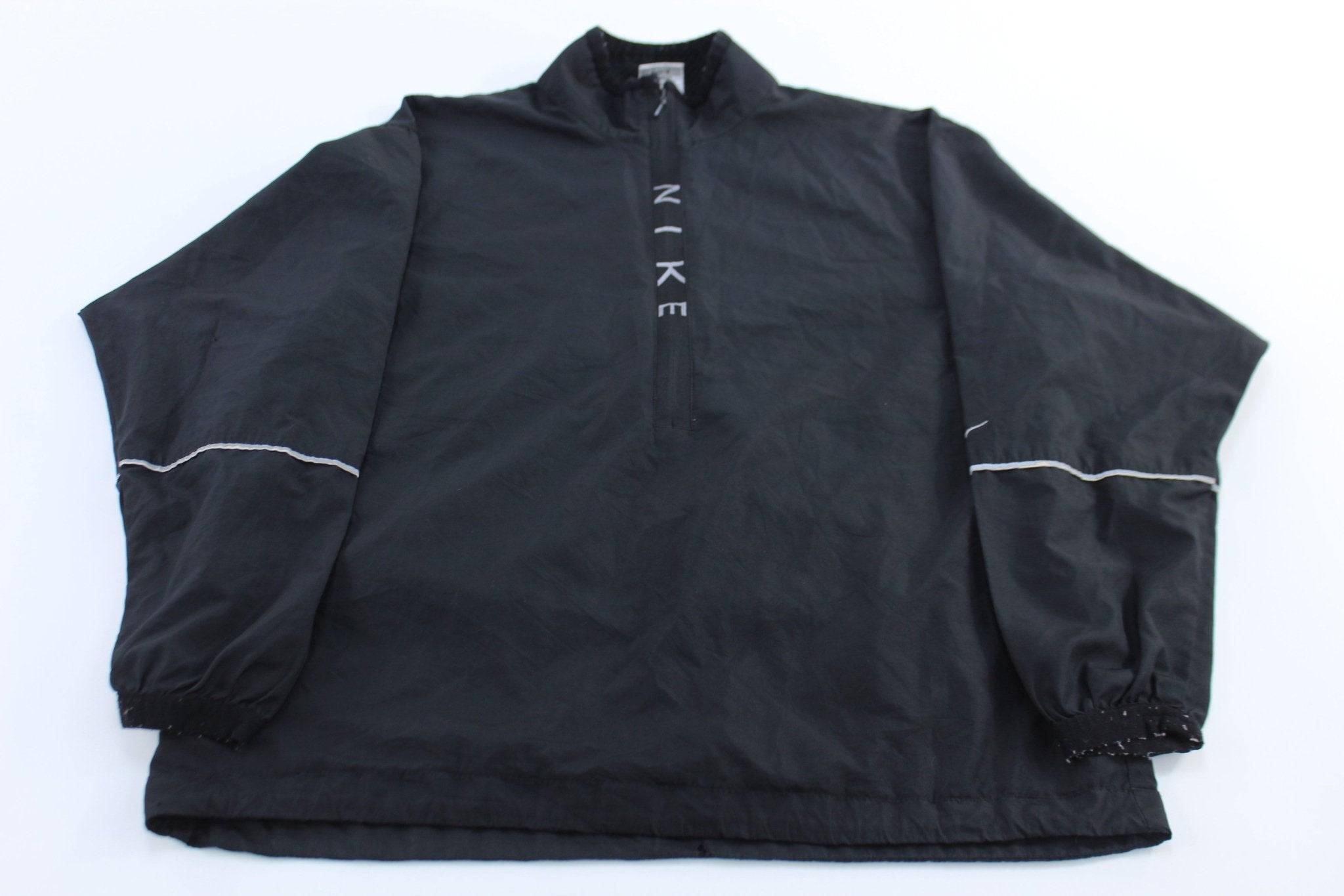 Women's 90's Nike Spellout Logo Black Windbreaker Pullover - ThriftedThreads.com