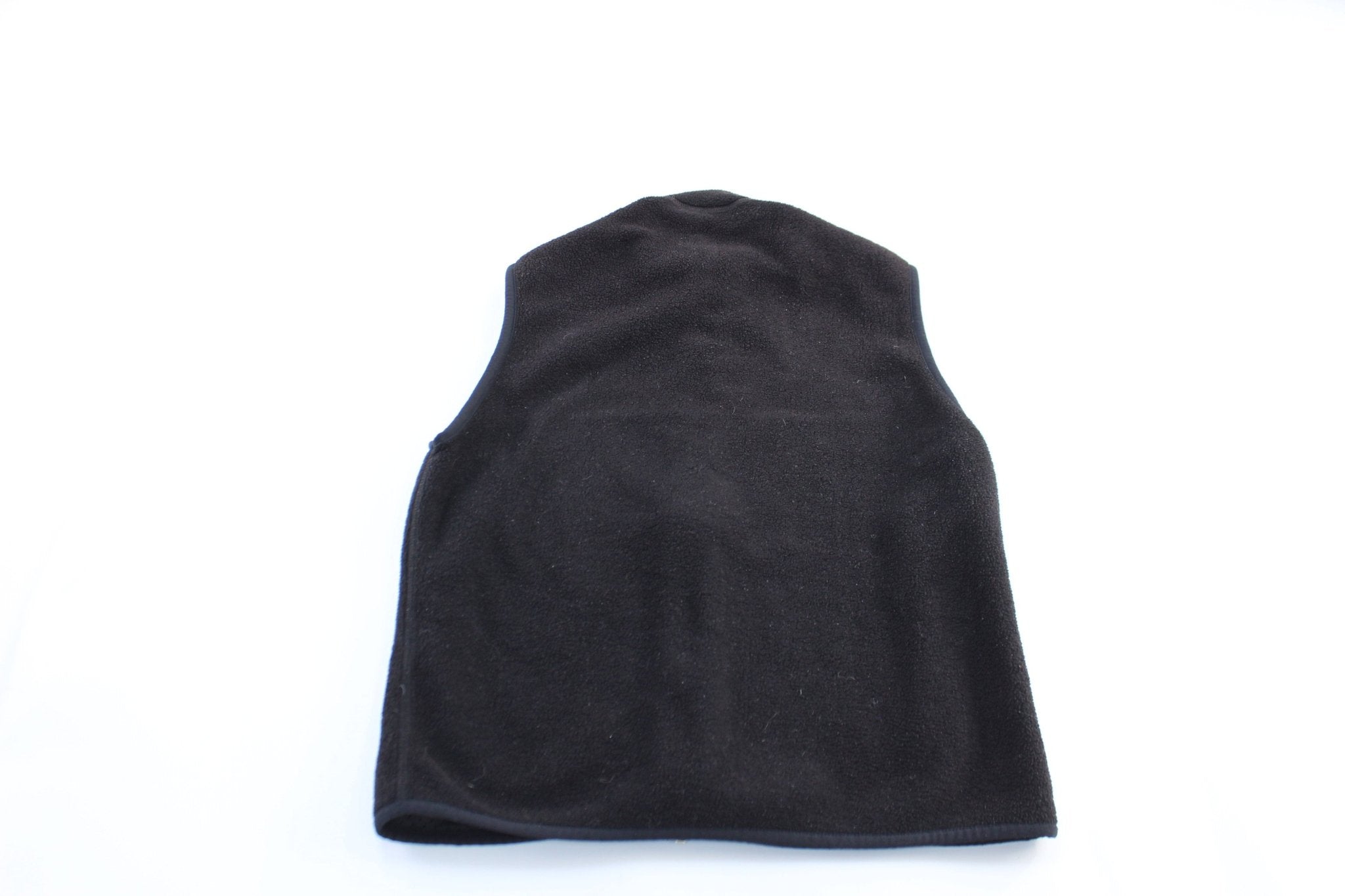 Women's 90's Patagonia Logo Patch Black Fleece Zip Up Vest - ThriftedThreads.com