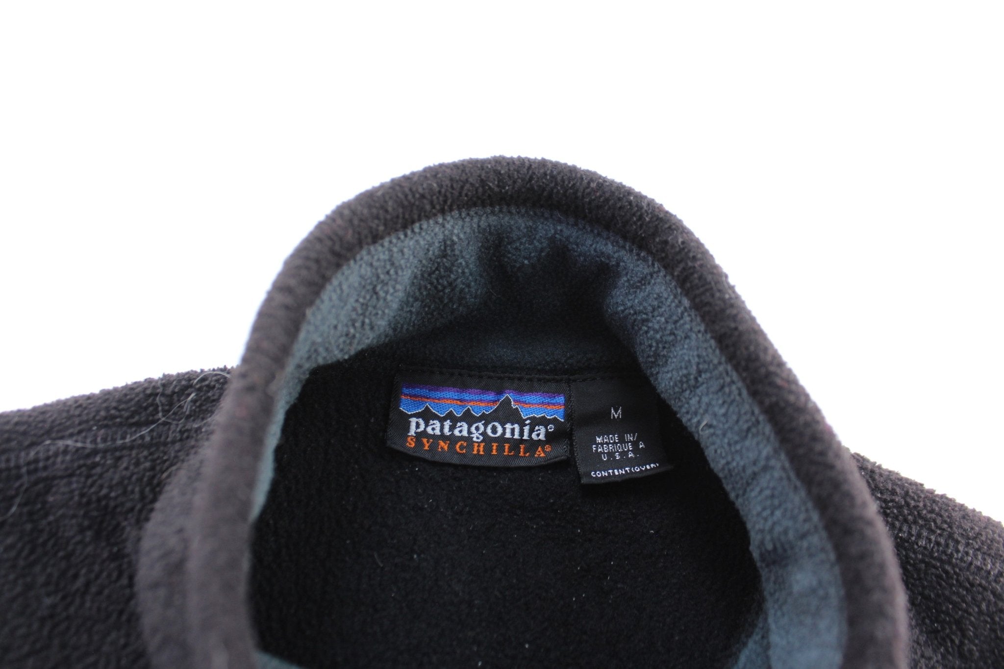 Women's 90's Patagonia Logo Patch Black Fleece Zip Up Vest - ThriftedThreads.com