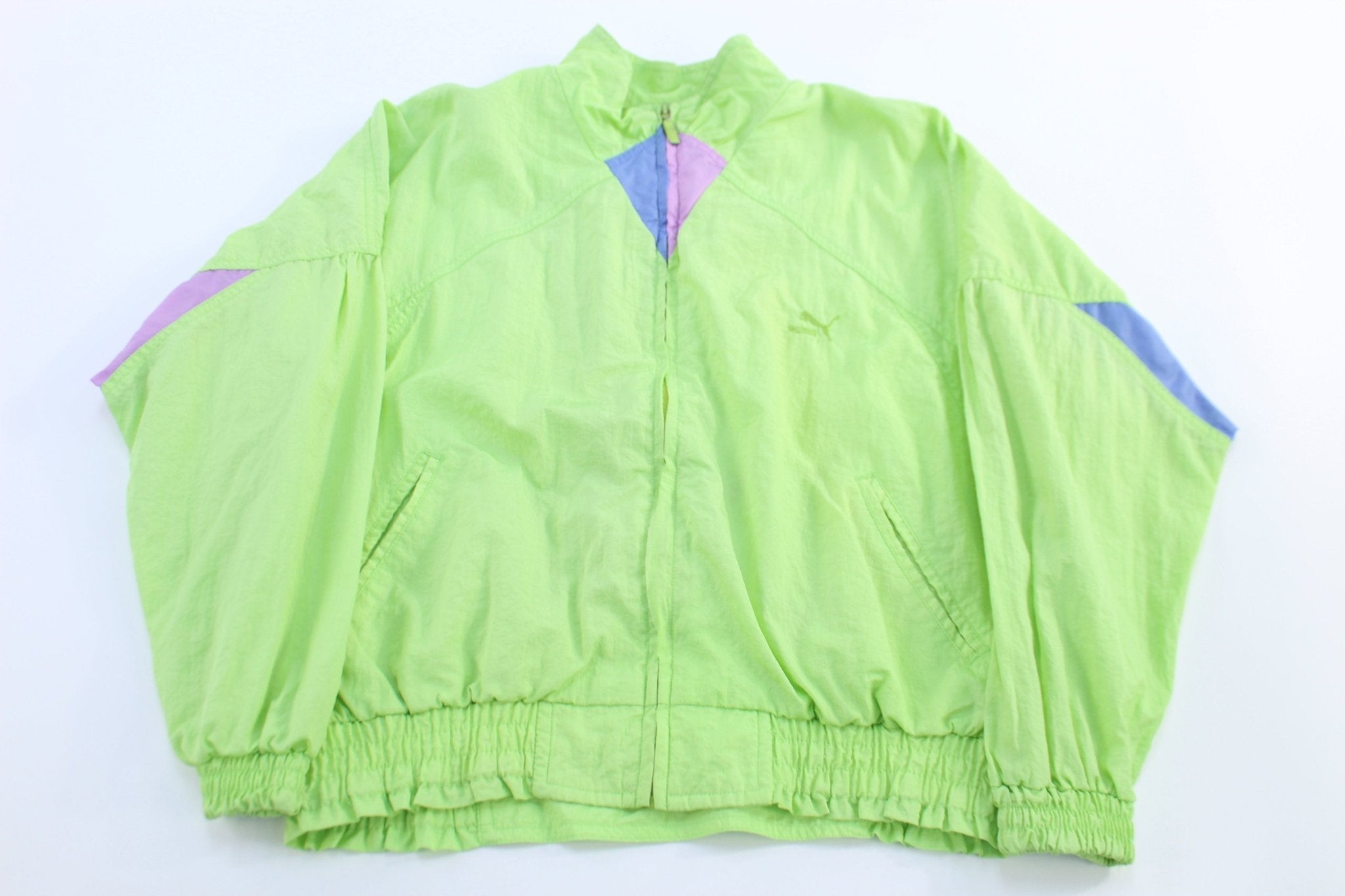 Women's 90's Puma Lime Green & Blue Full Zip Windbreaker - Jackets - Thrifted Threads