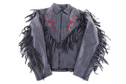 Women's 90's Thinsulate Black Leather Full Zip Fringe Jacket - Jacket - Thrifted Threads