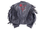 Women's 90's Thinsulate Black Leather Full Zip Fringe Jacket - Jacket - Thrifted Threads