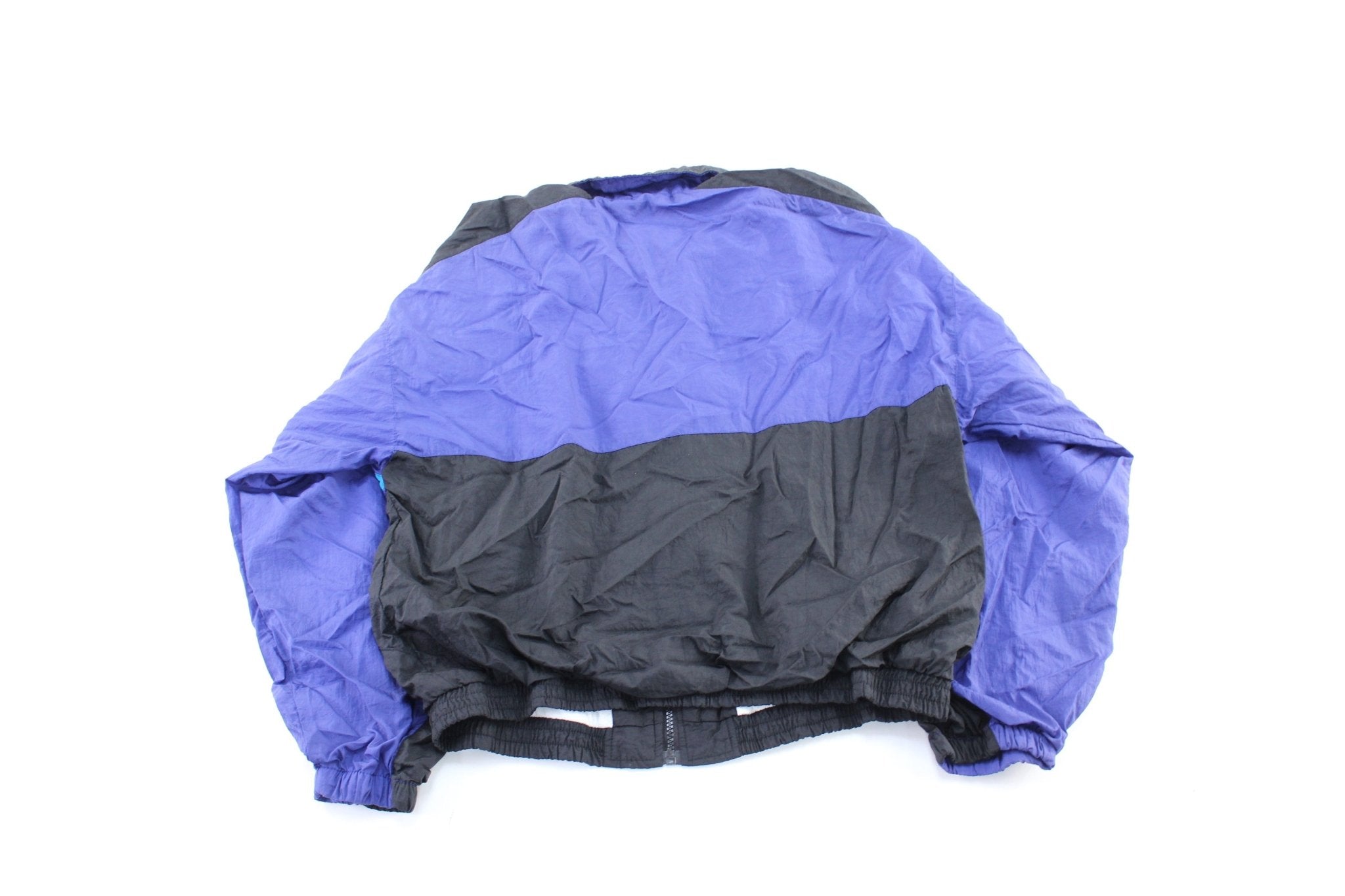 Women's 90's Wilson Embroidered Logo Black, Purple, & Aqua Windbreaker Jacket - ThriftedThreads.com