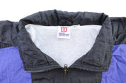 Women's 90's Wilson Embroidered Logo Black, Purple, & Aqua Windbreaker Jacket - ThriftedThreads.com