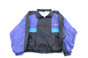 Women's 90's Wilson Embroidered Logo Black, Purple, & Aqua Windbreaker Jacket - ThriftedThreads.com