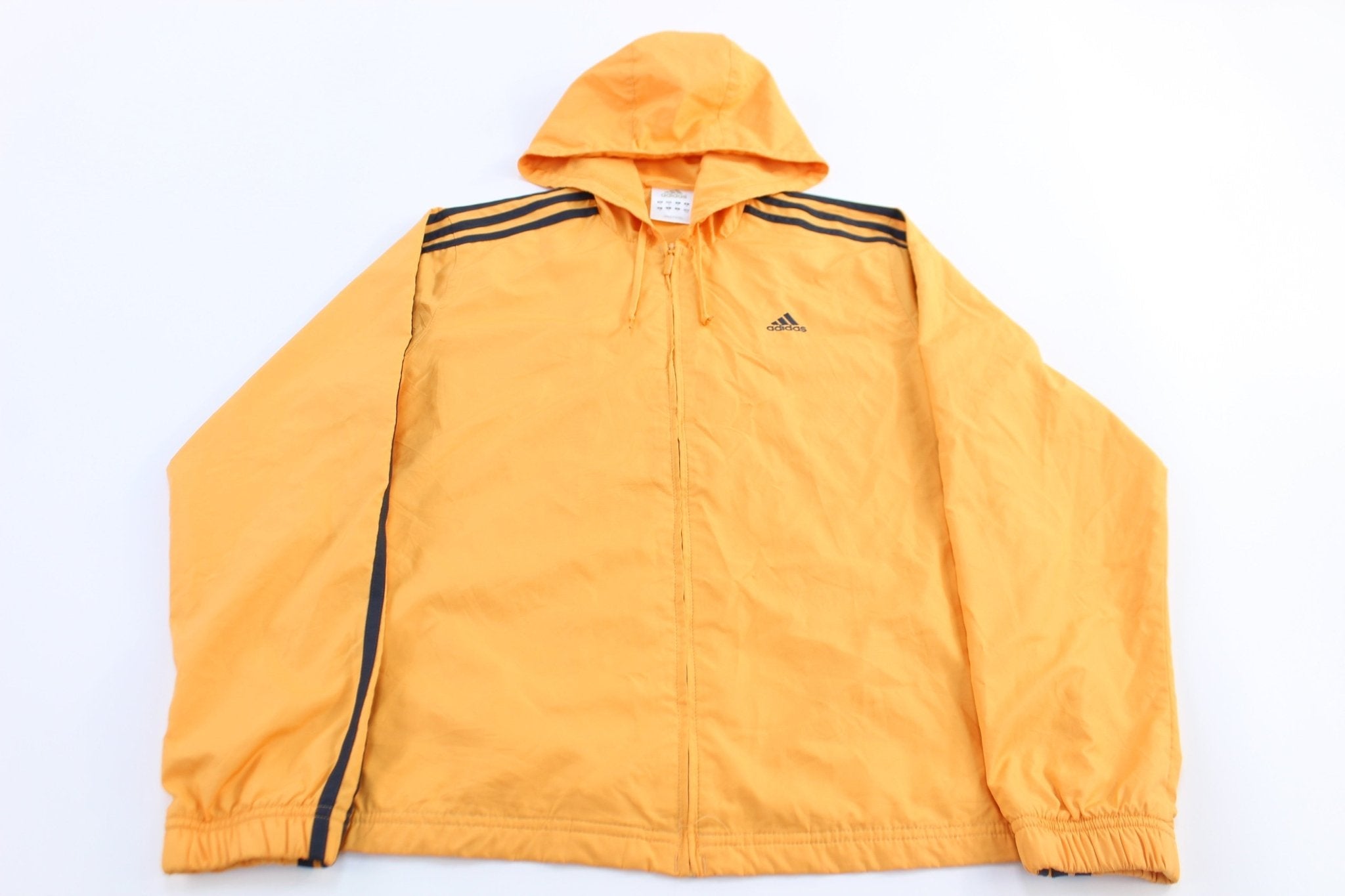 Women's Adidas Embroidered Logo Black & Orange Striped Zip Up Jacket - Jackets - Thrifted Threads
