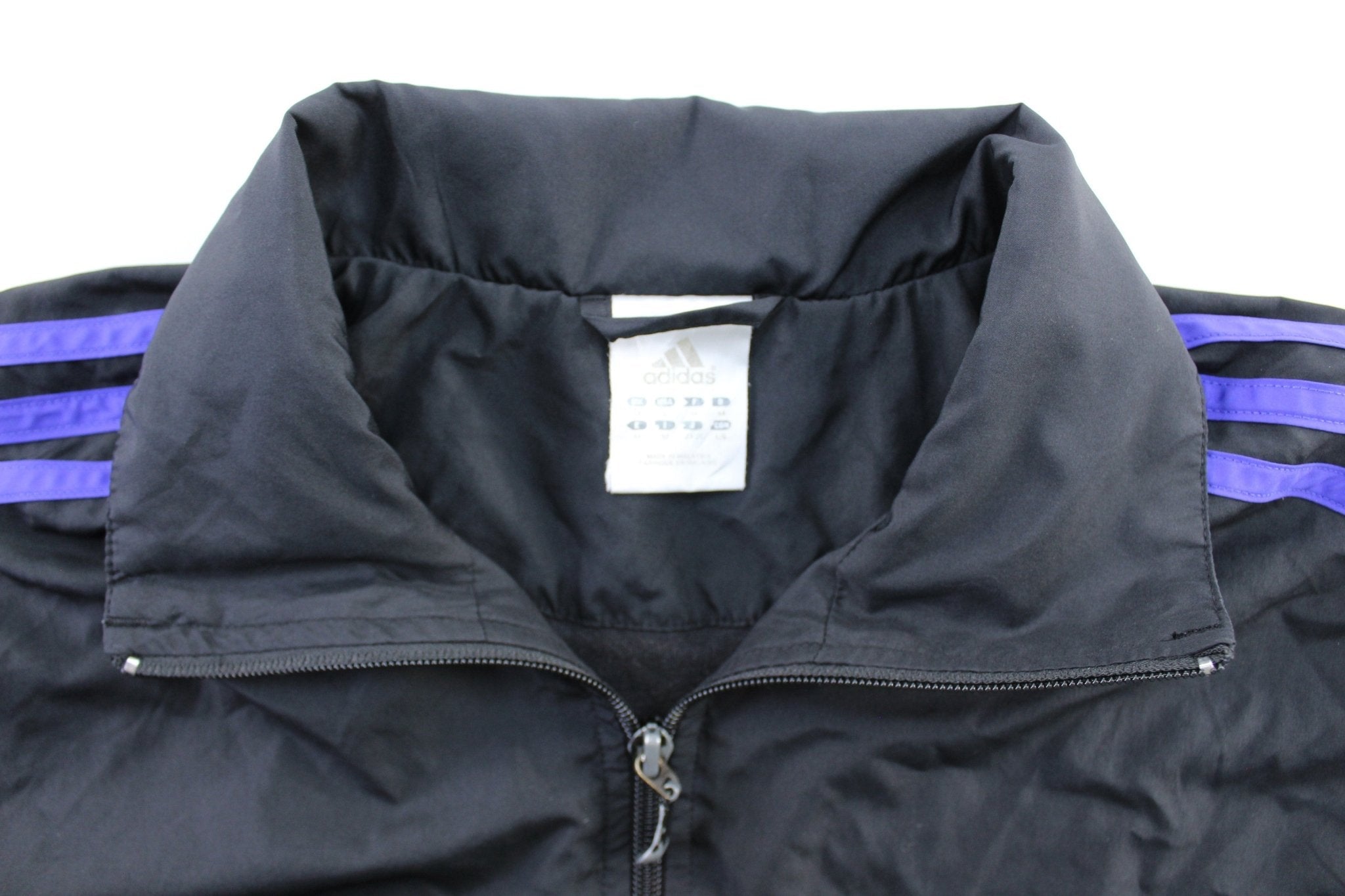 Women's Adidas Embroidered Logo Black & Purple Striped Zip Up Jacket - Jacket - Thrifted Threads